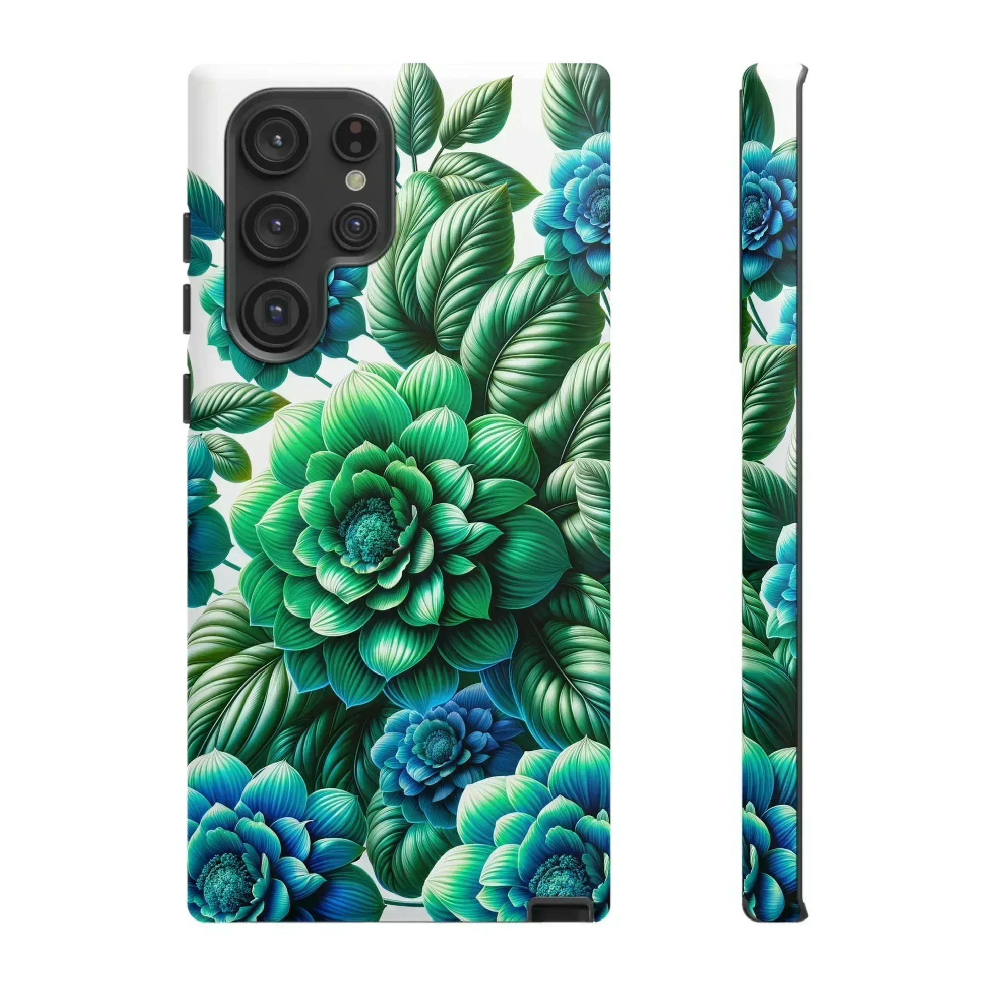 Green and Blue Floral Phone Case for Galaxy S10-S25 - KARARMDESIGN