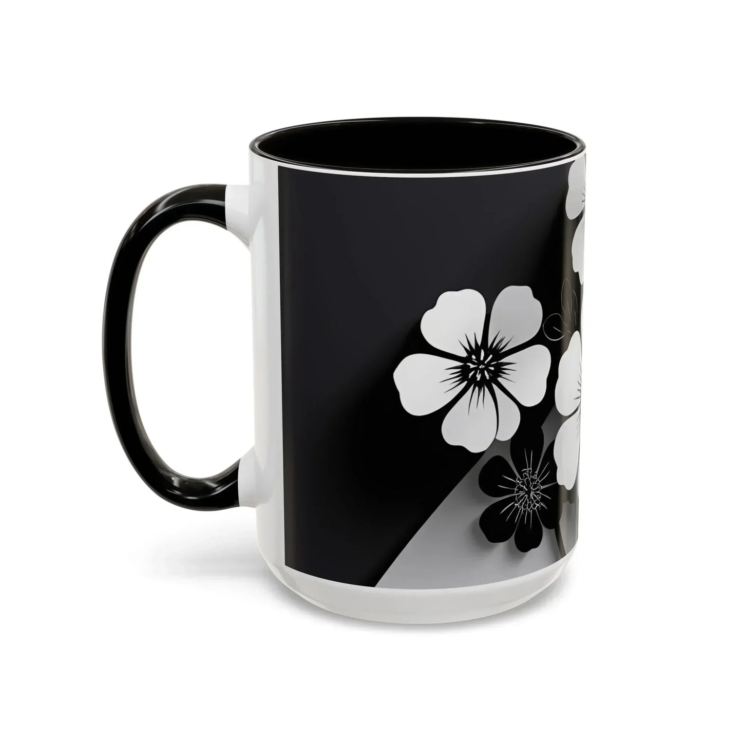 Floral Black & White Monochrome Ceramic Mug – 11oz & 15oz - KarArmDesign