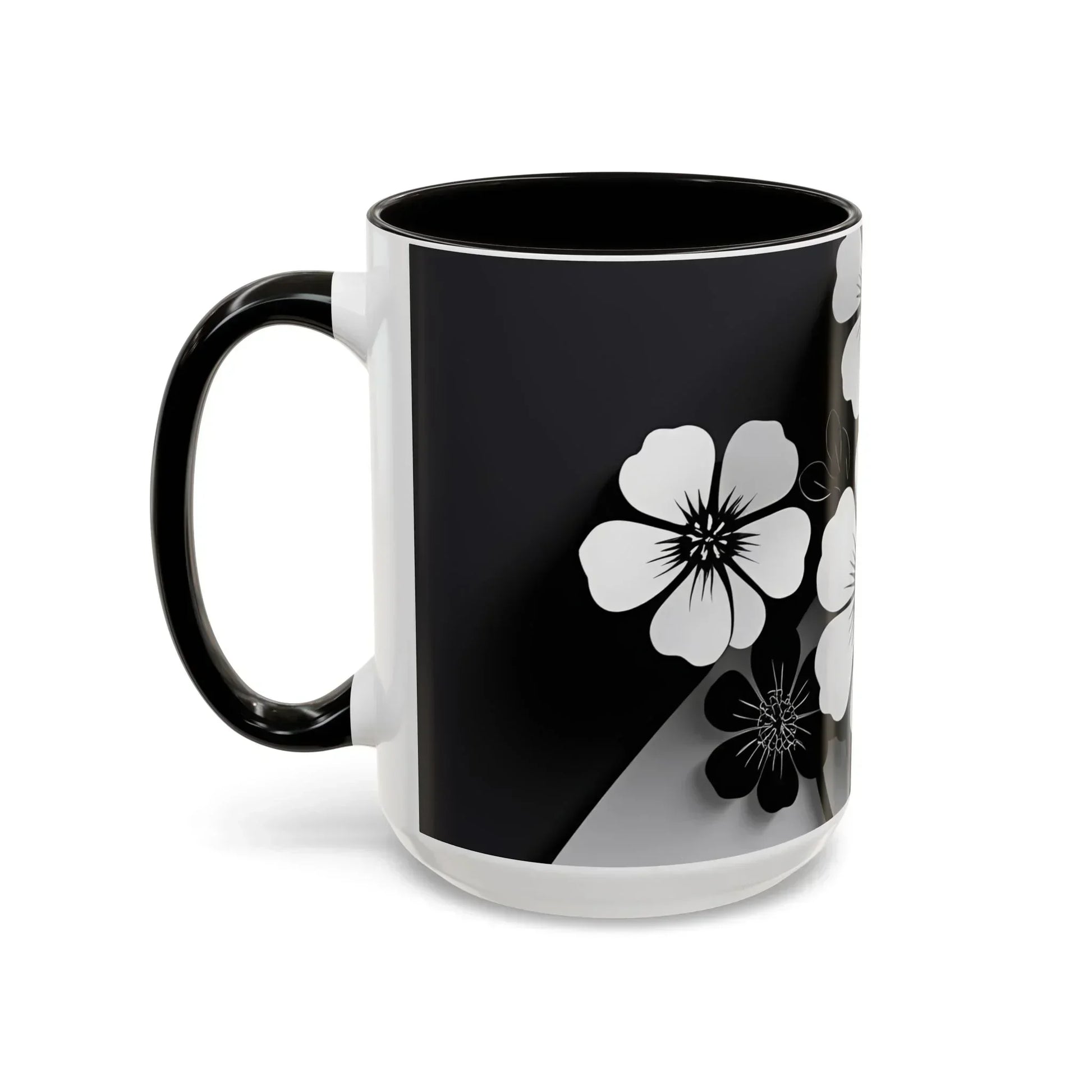 Floral Black & White Monochrome Ceramic Mug – 11oz & 15oz - KarArmDesign