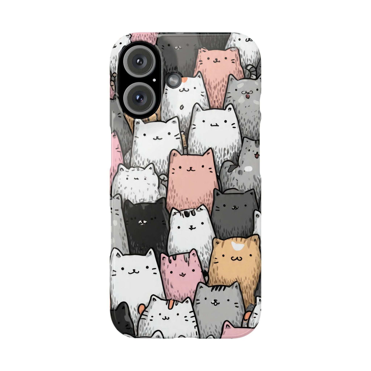 iPhone 11-17 cat patterned phone case with cute pastel and gray cat faces