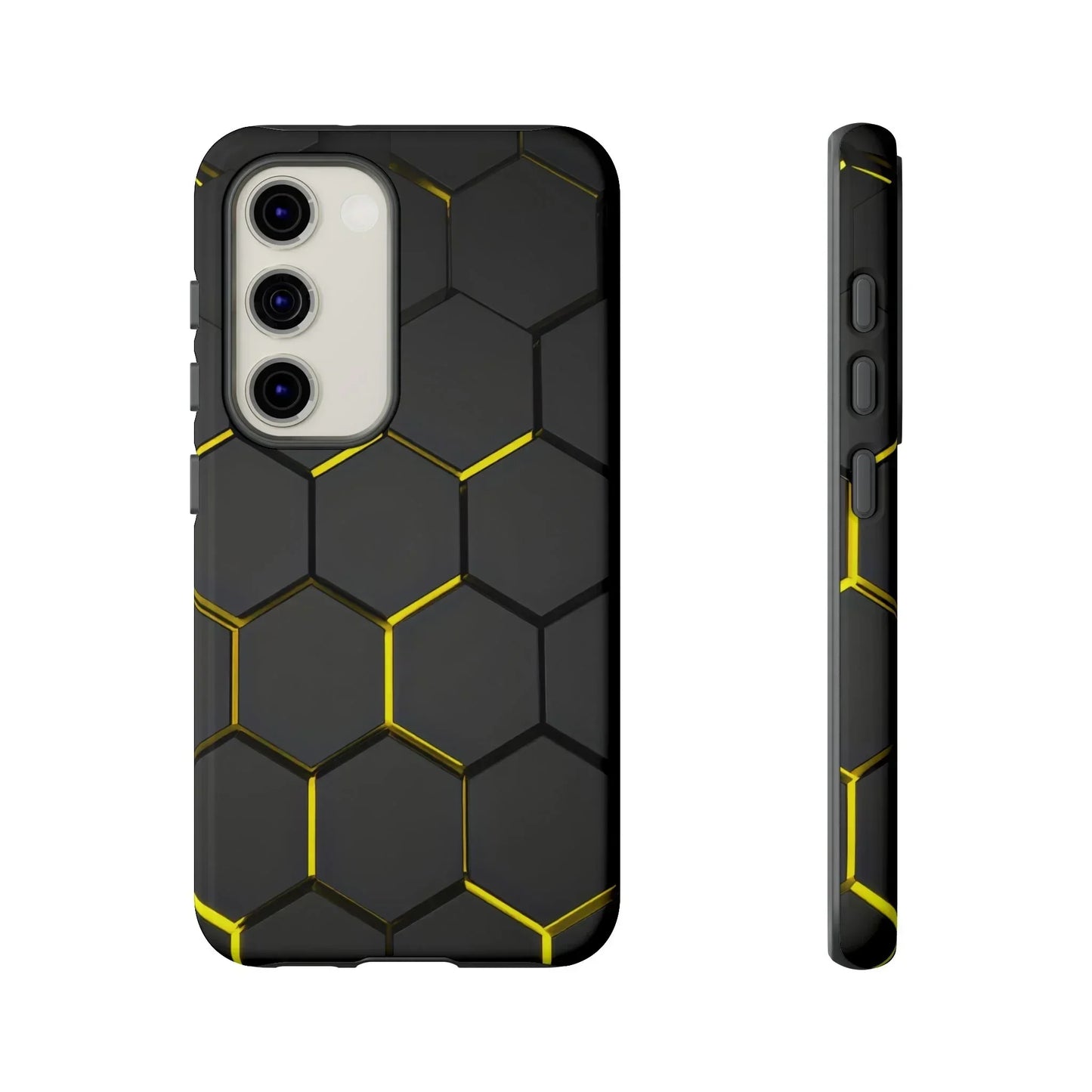 Black and Yellow Hexagon Geometric Tough Phone Case for Galaxy and Pixel - KarArmDesign