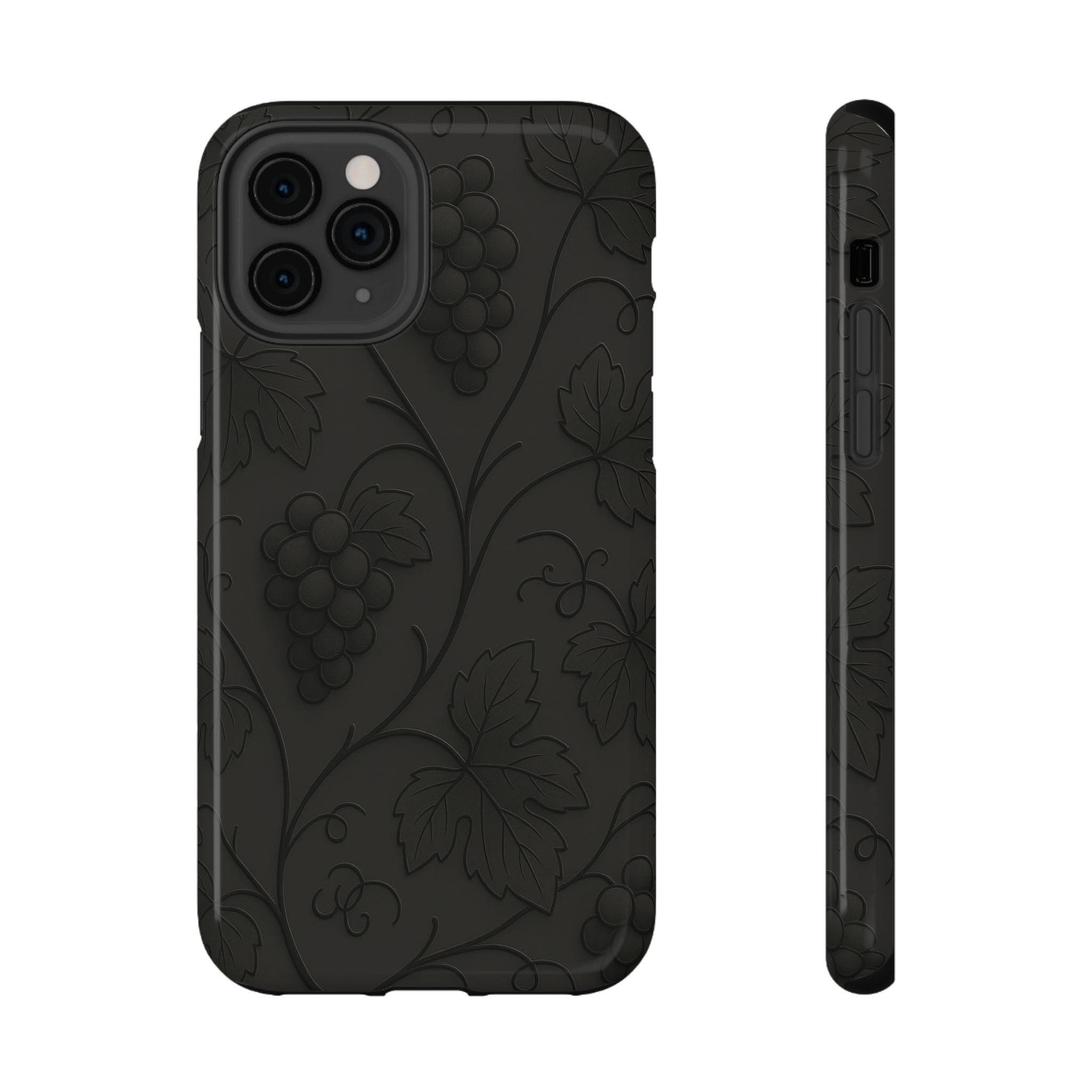 Embossed Grape Leaf Phone Case – Elegant Black Design for iPhone & Samsung