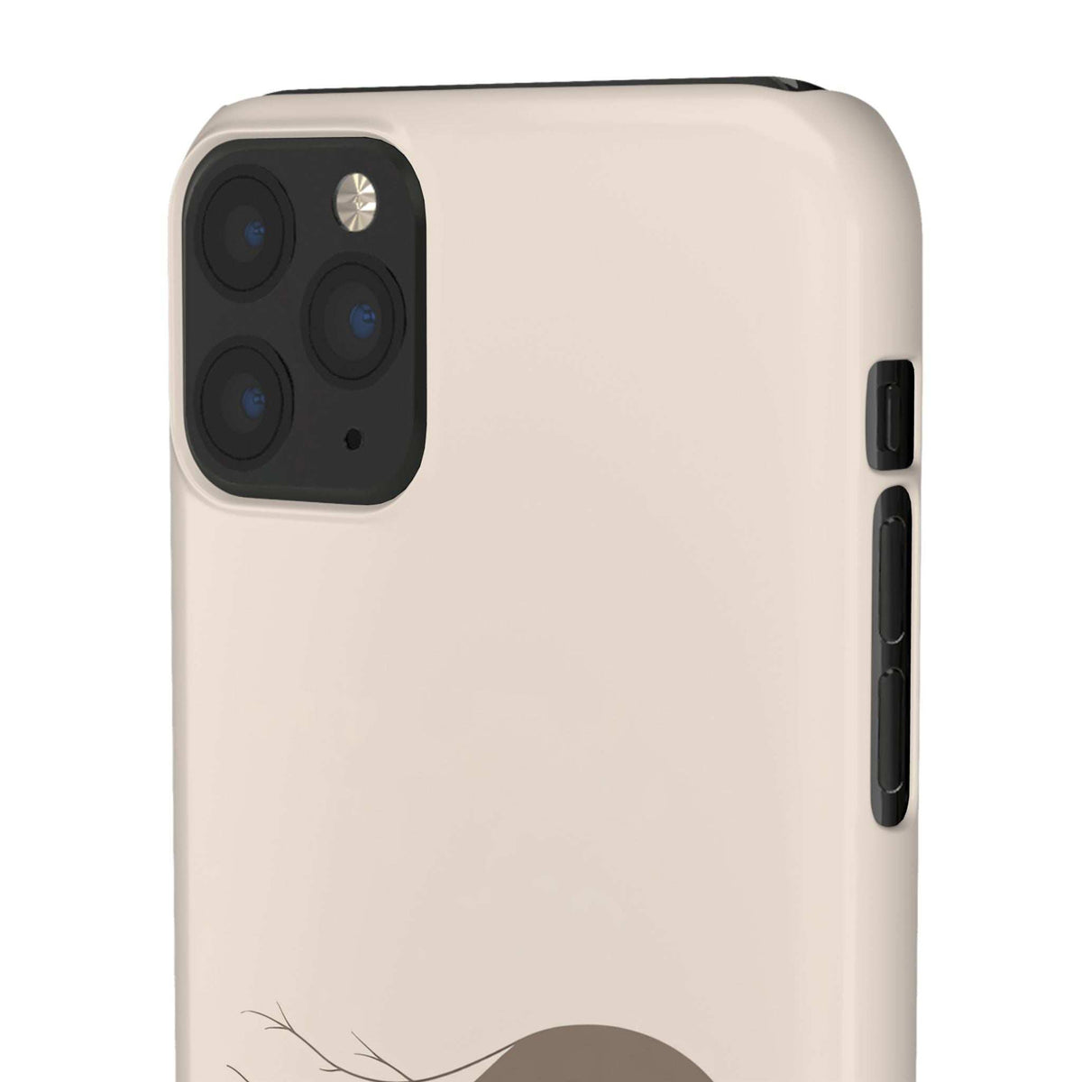 Light beige phone case with black camera cutout and floral branch graphic