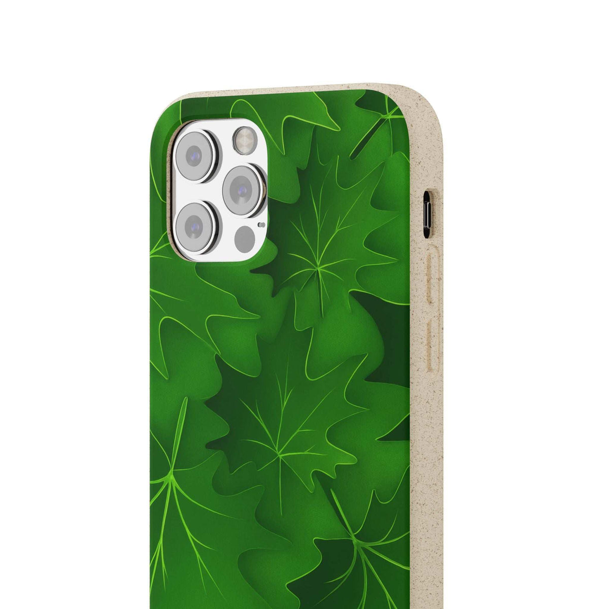 Green leaf phone case with side opening and camera cutouts