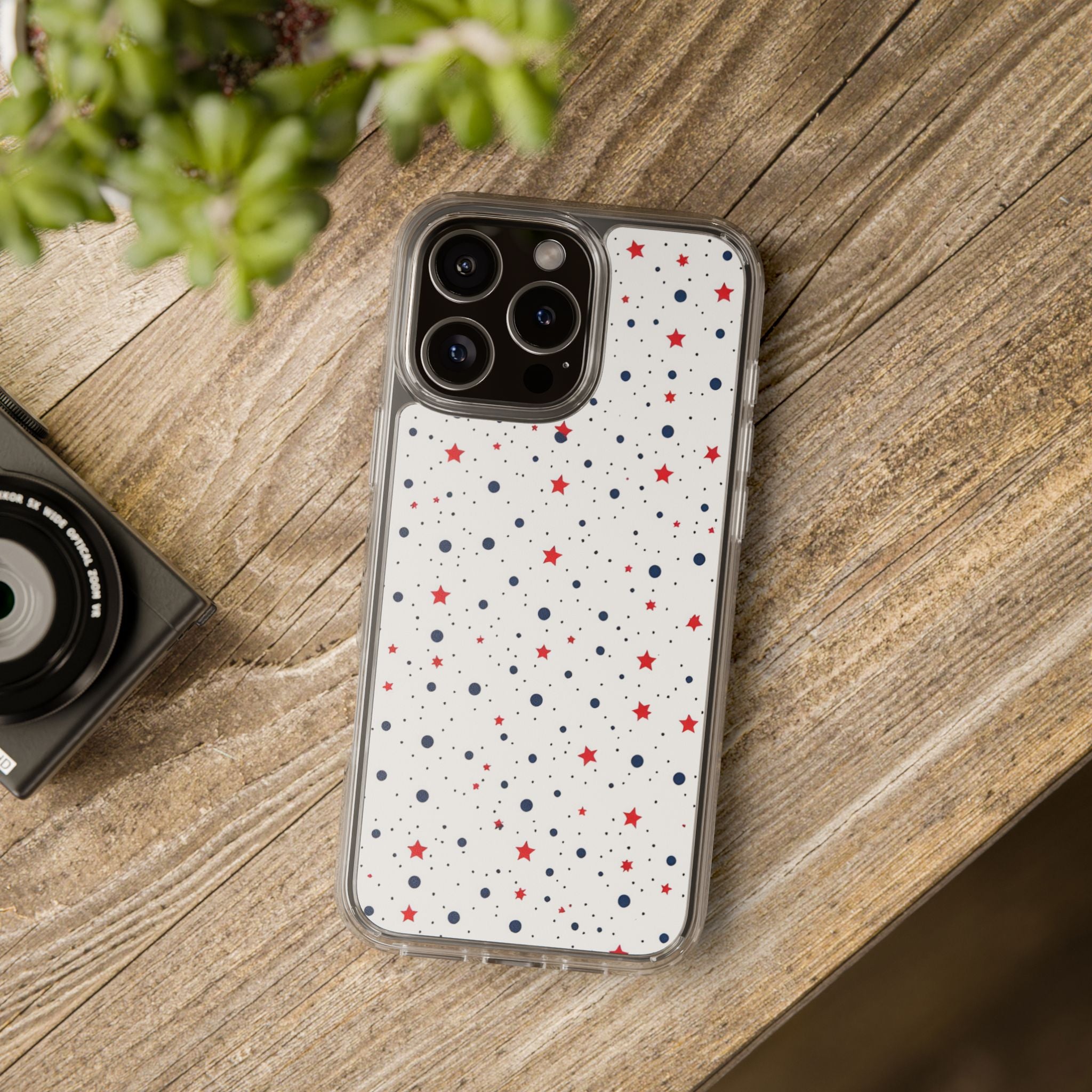 White Polka Dot & Stars Clear Case for iPhone & Samsung