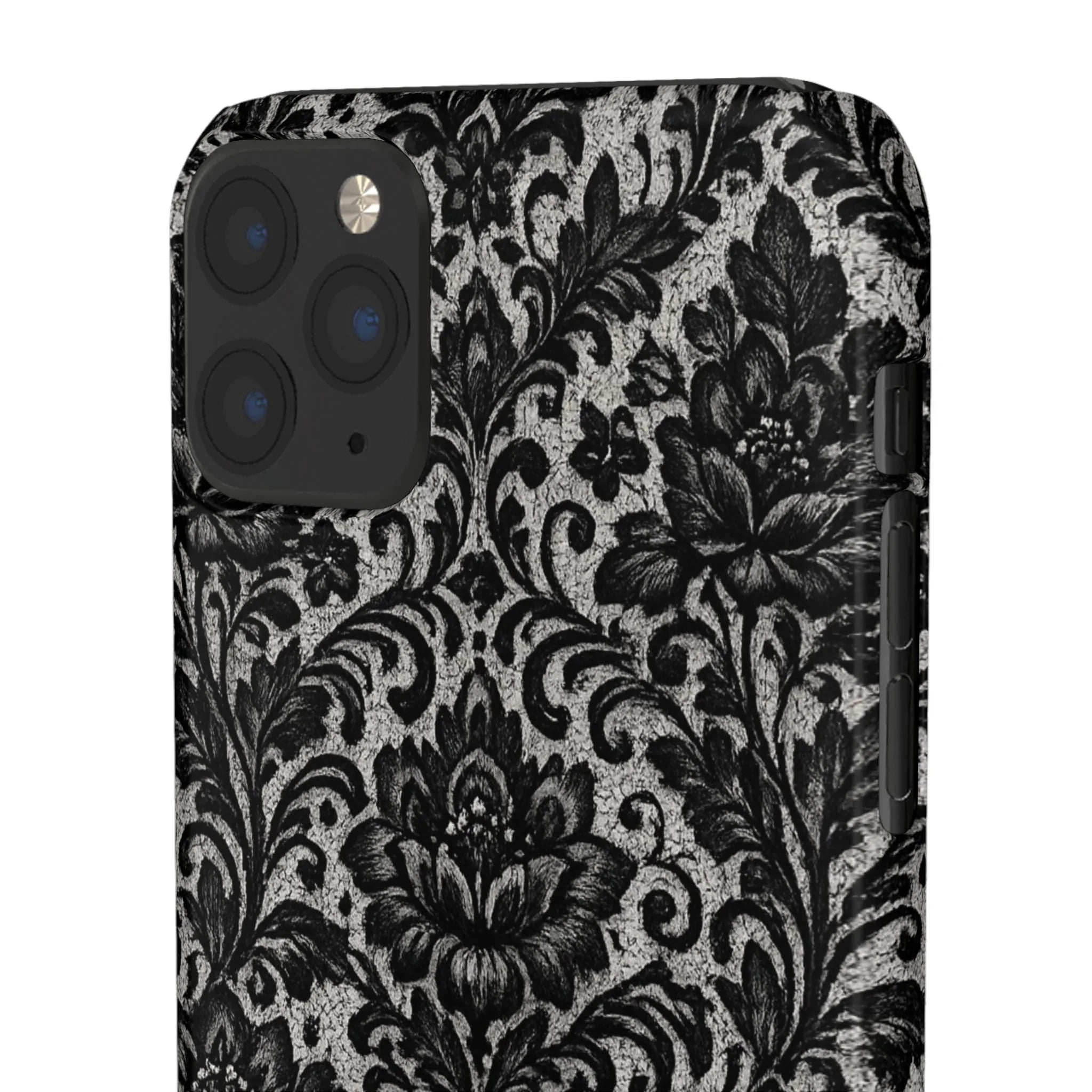 Black Damask Floral Phone Case for iPhone 11-17 and Galaxy S20-S25 - KARARMDESIGN