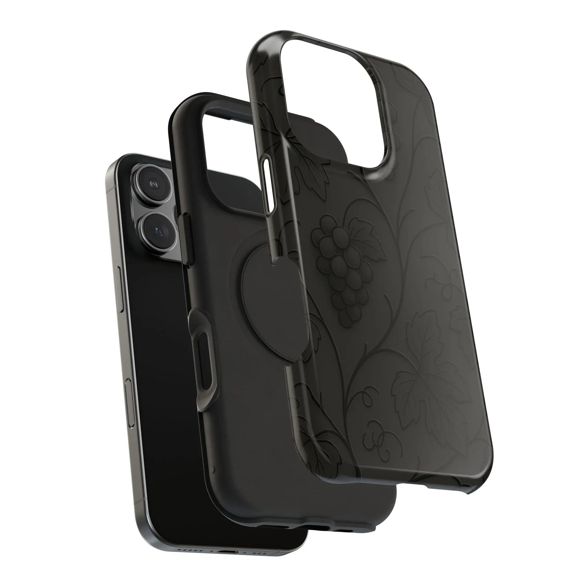 Elegant Embossed Grape Leaf Black Phone Case for iPhone and Galaxy - KARARMDESIGN