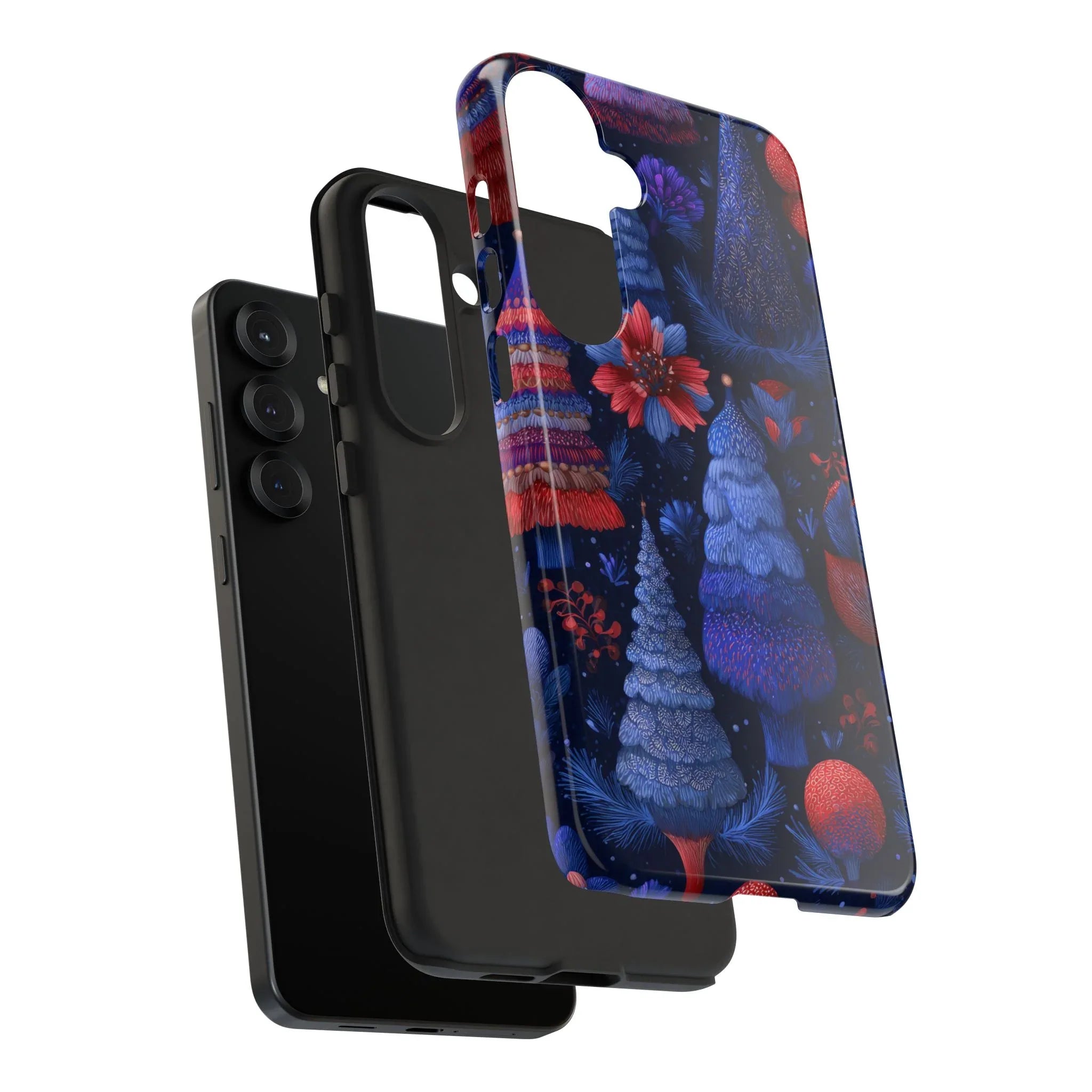 Midnight Blue Christmas Forest Phone Case for iPhone 8-17 and Galaxy S21–S25 - KARARMDESIGN
