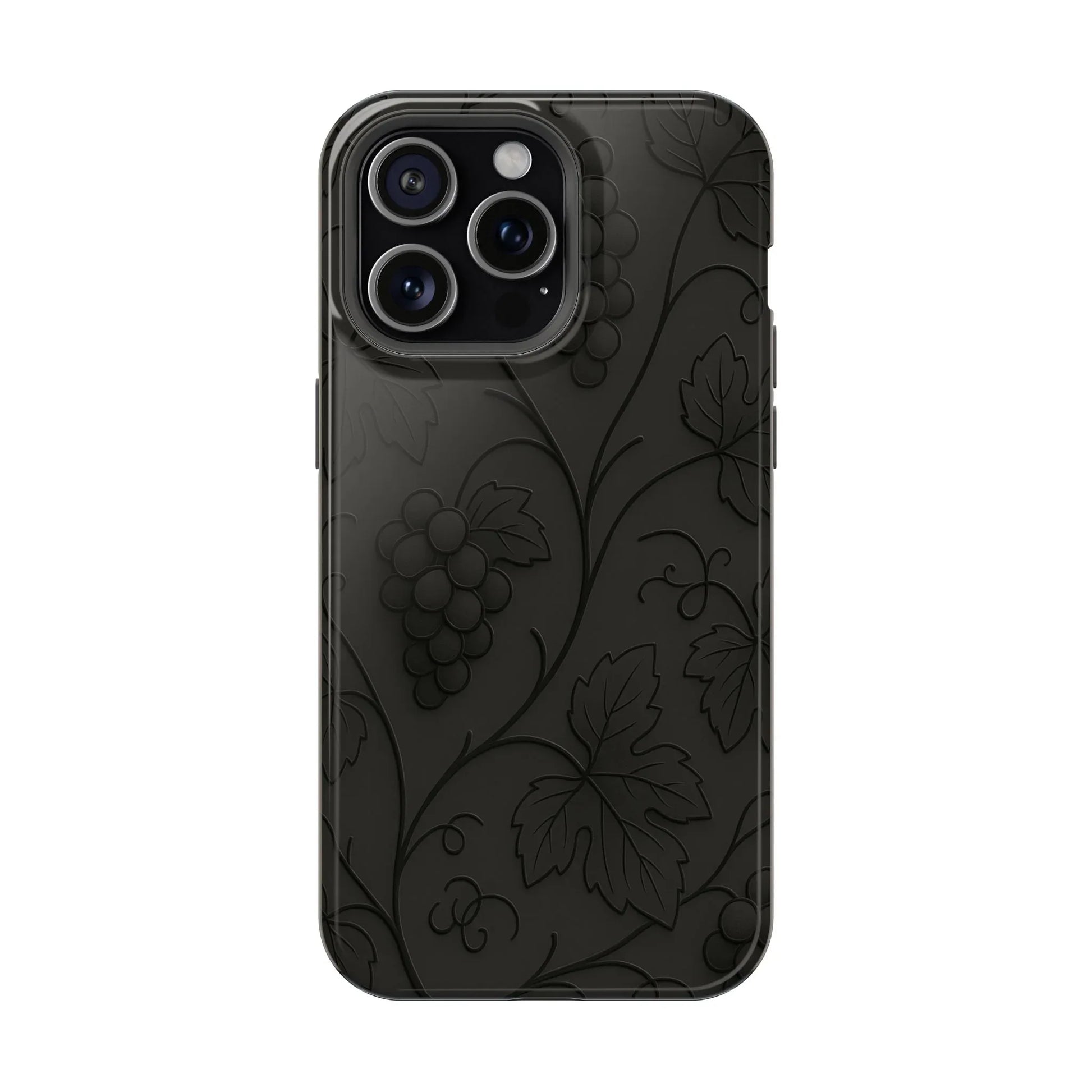 Elegant Embossed Grape Leaf Black Phone Case for iPhone and Galaxy - KARARMDESIGN