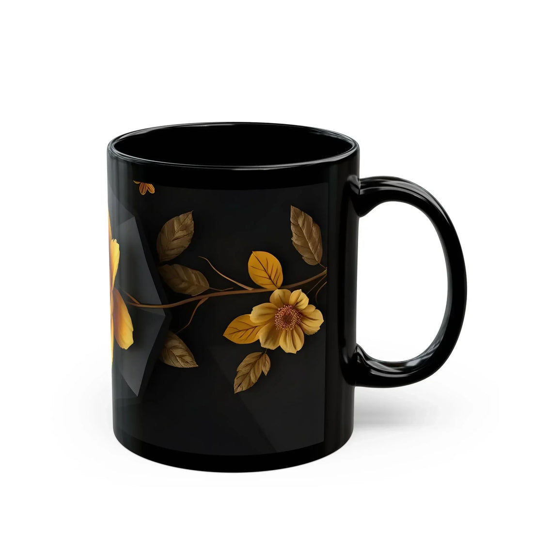 Glossy Black Floral Mug (11oz, 15oz) - KARARMDESIGN