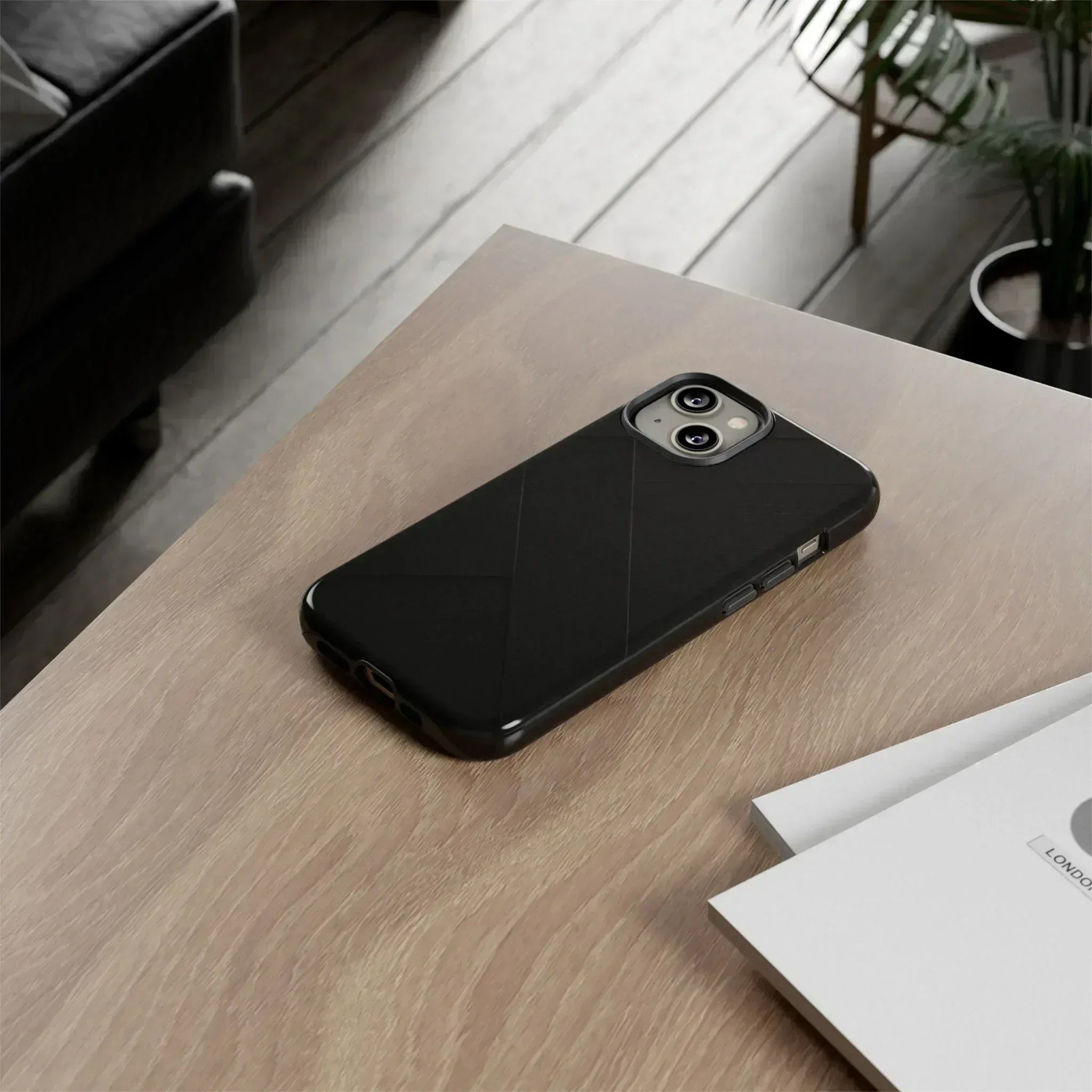 Matte Black Diagonal Line Phone Case for iPhone 8-16 and Galaxy S10-S25 - KARARMDESIGN