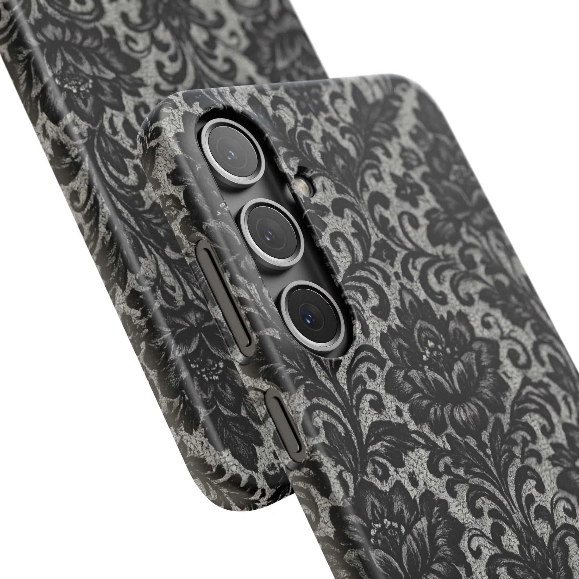 Black Damask Floral Phone Case for iPhone 11-17 and Galaxy S20-S25 - KARARMDESIGN