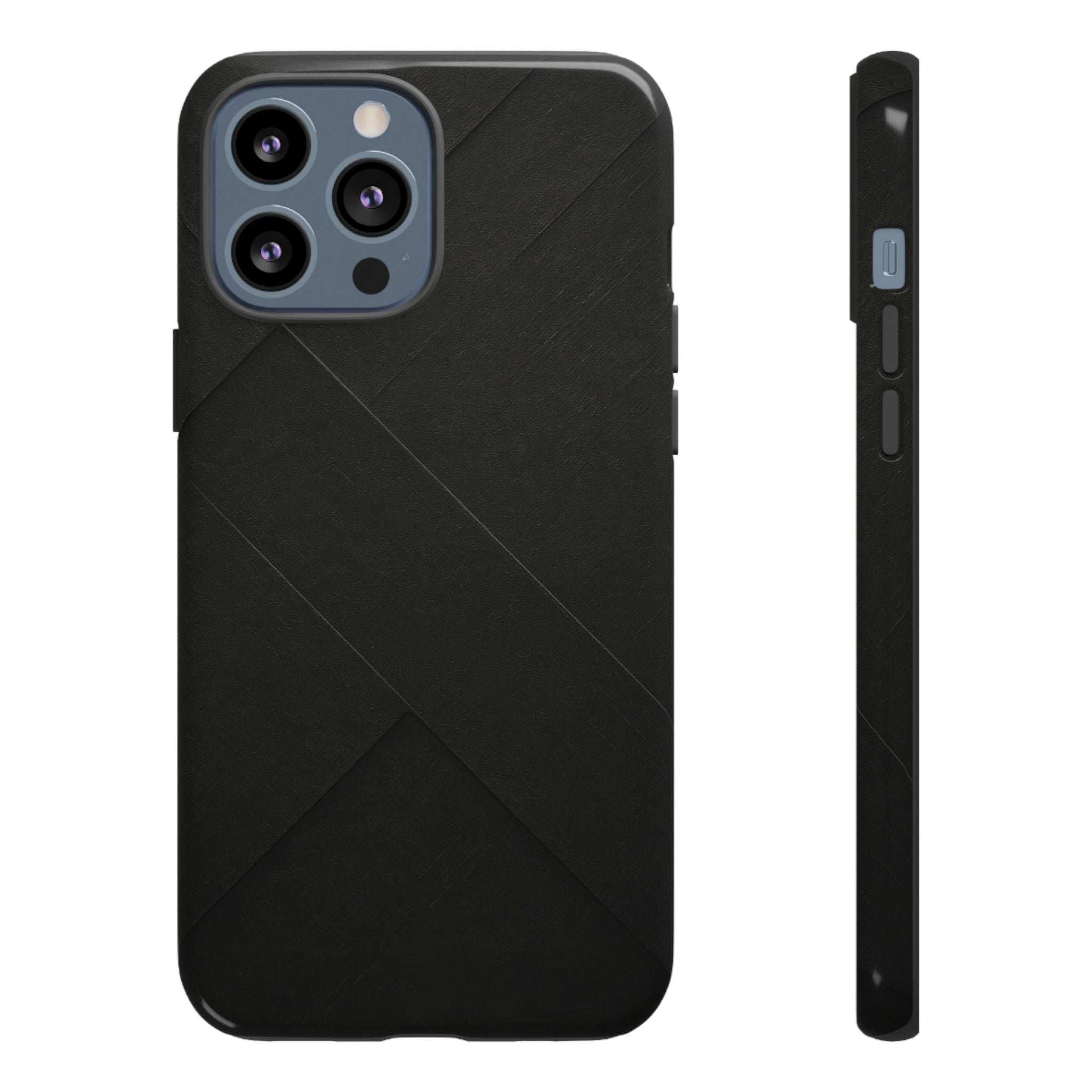 Matte black phone case with diagonal line pattern and button-access cutouts