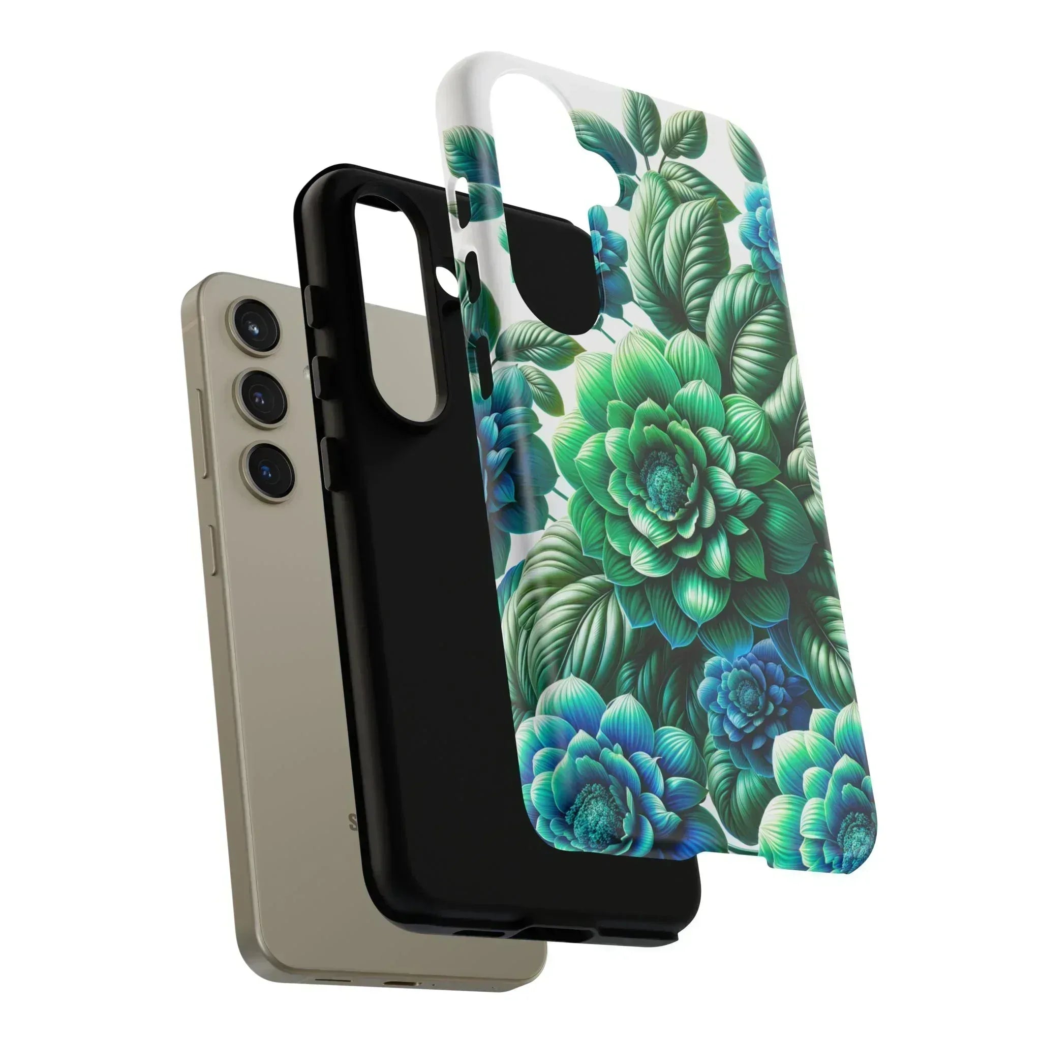 Green and Blue Floral Phone Case for Galaxy S10-S25 - KARARMDESIGN