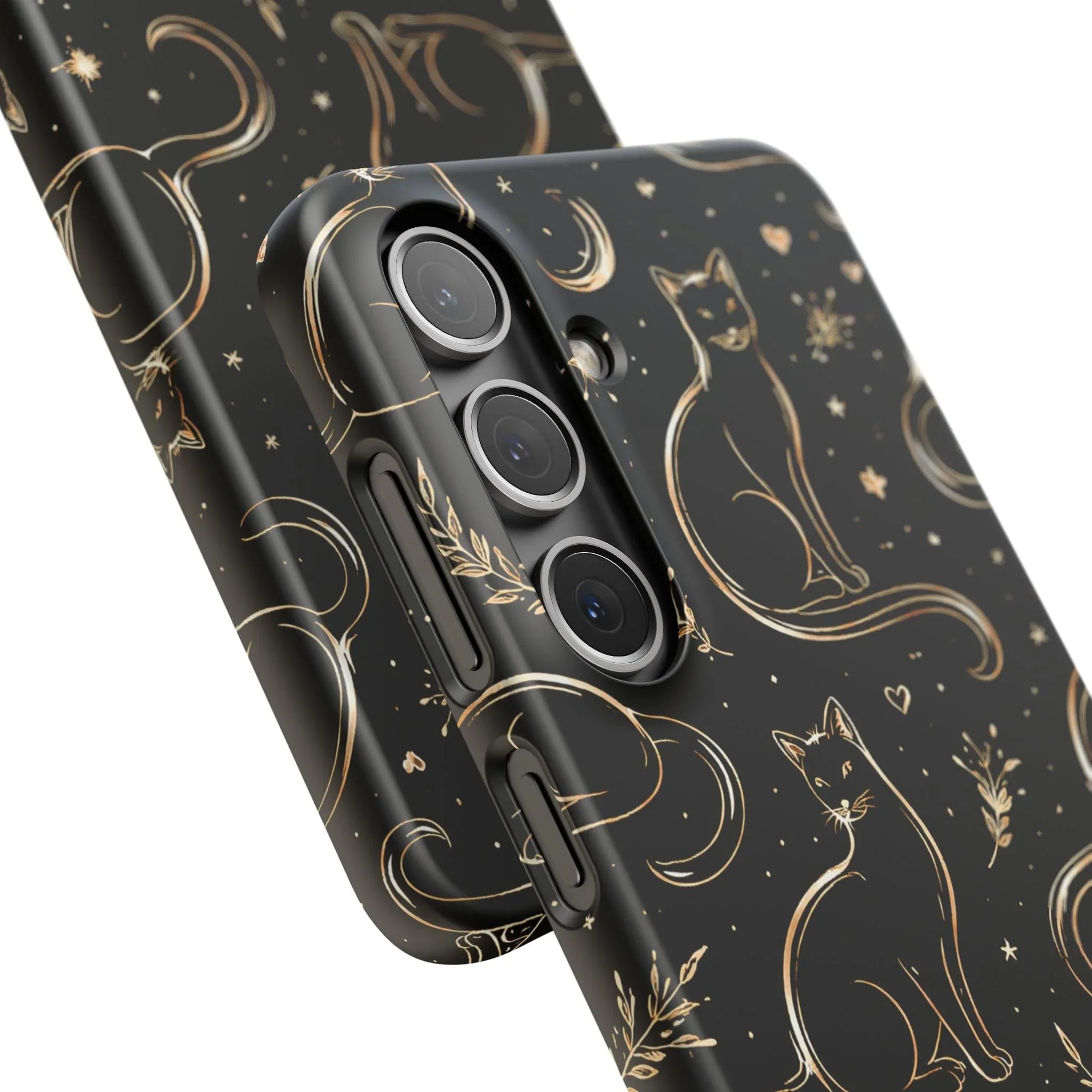 Golden Cat Pattern Phone Case for iPhone 11–17 & Galaxy S21–S25 - KARARMDESIGN