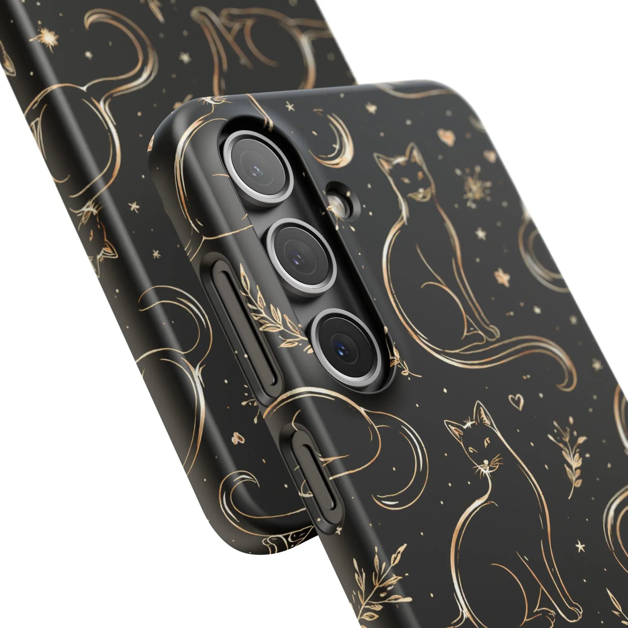 Golden Cat Pattern Phone Case for iPhone 11–17 & Galaxy S21–S25 - KARARMDESIGN