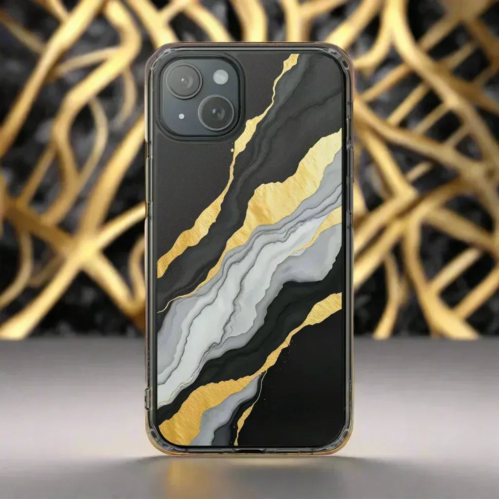 Luxury Black and Gold Marble Magnetic Phone Case for iPhone 14-16 Models - KARARMDESIGN