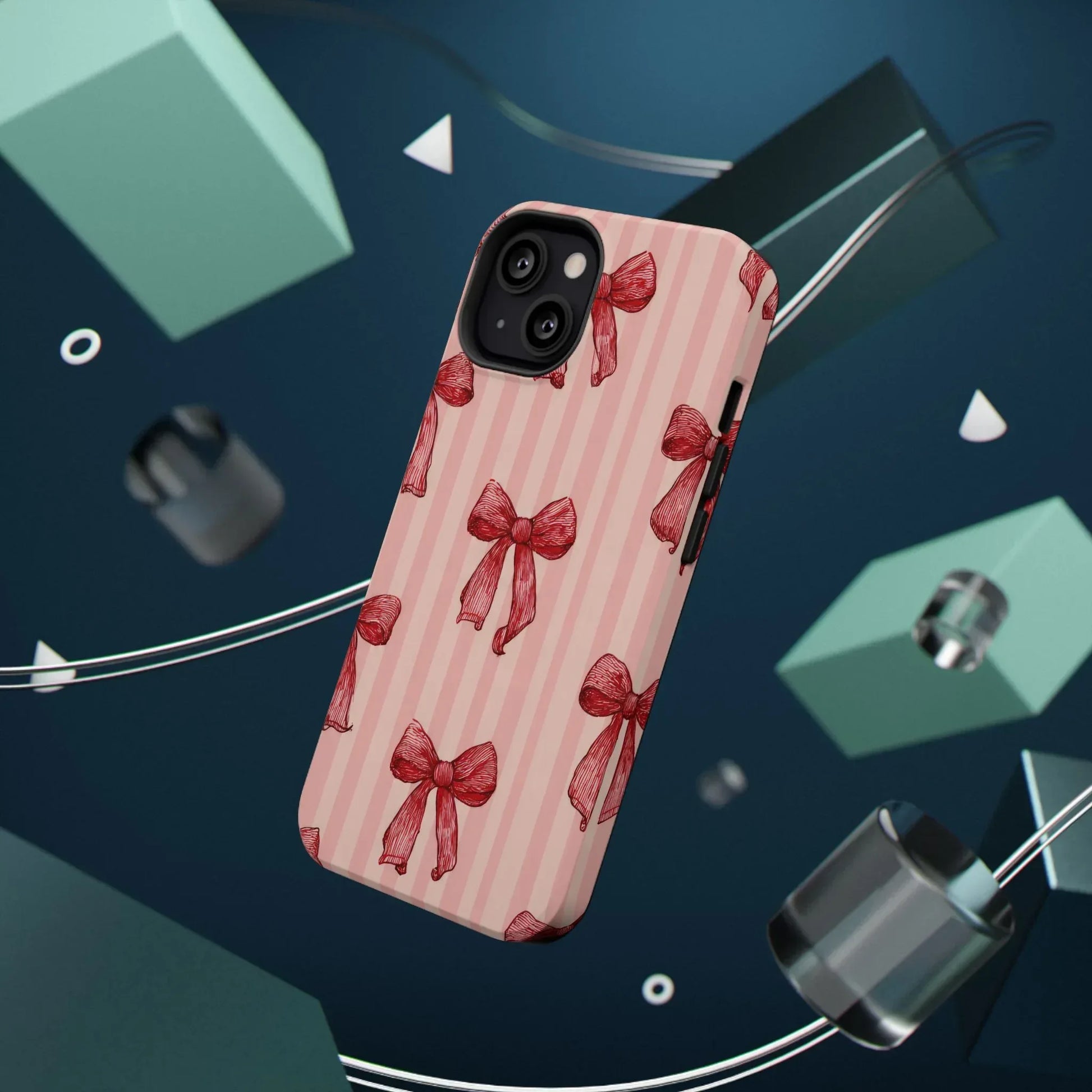 Red Bow Stripe Phone Case for iPhone 11-17 & Galaxy S21-S22 - KARARMDESIGN