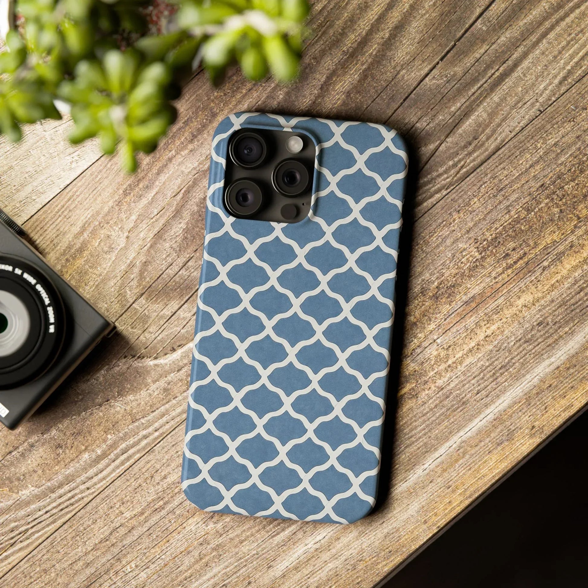 Azure Lattice Pattern Phone Case Slim Phone Cases for iPhone 11-17 - KARARMDESIGN