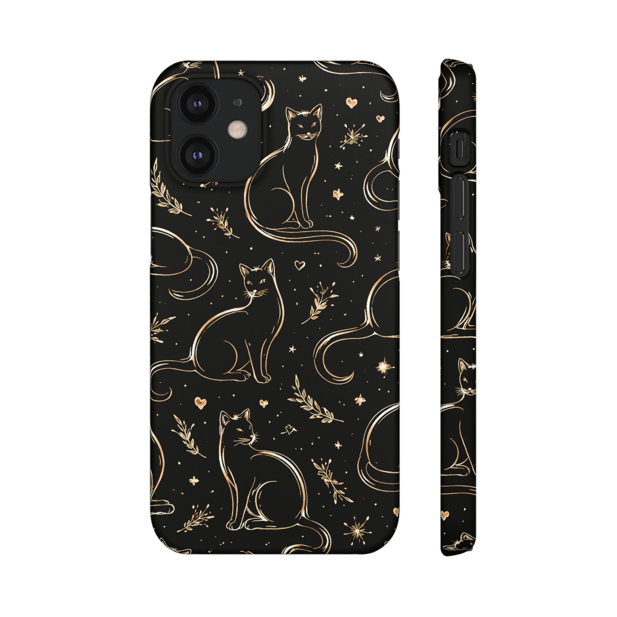 Golden Cat Pattern Phone Case for iPhone 11-17 and Galaxy S20-S26