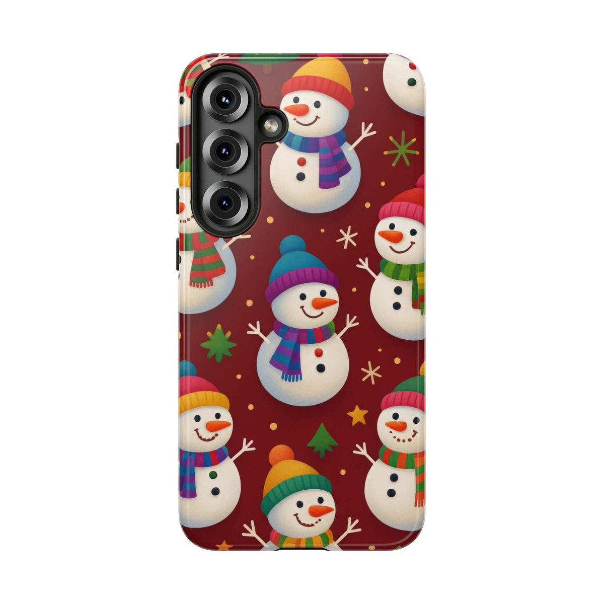 KARARMDESIGN glossy festive snowmen phone case with snowman figures, scarf and hat designs
