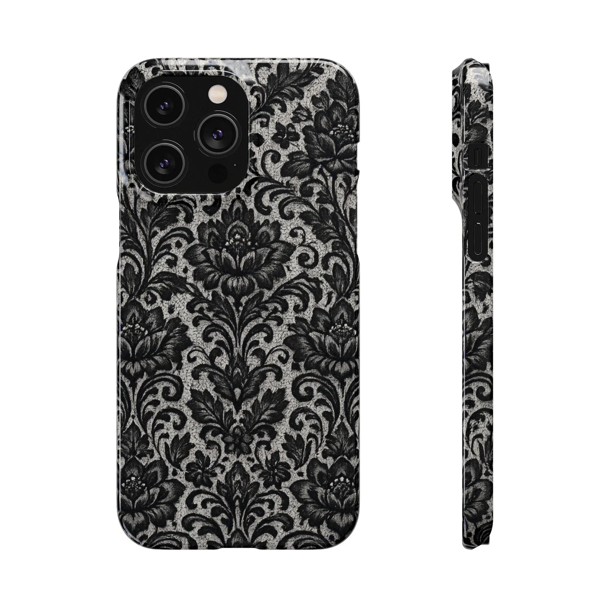 Black Damask Floral Phone Case for iPhone 11-17 and Galaxy S20-S25 - KARARMDESIGN