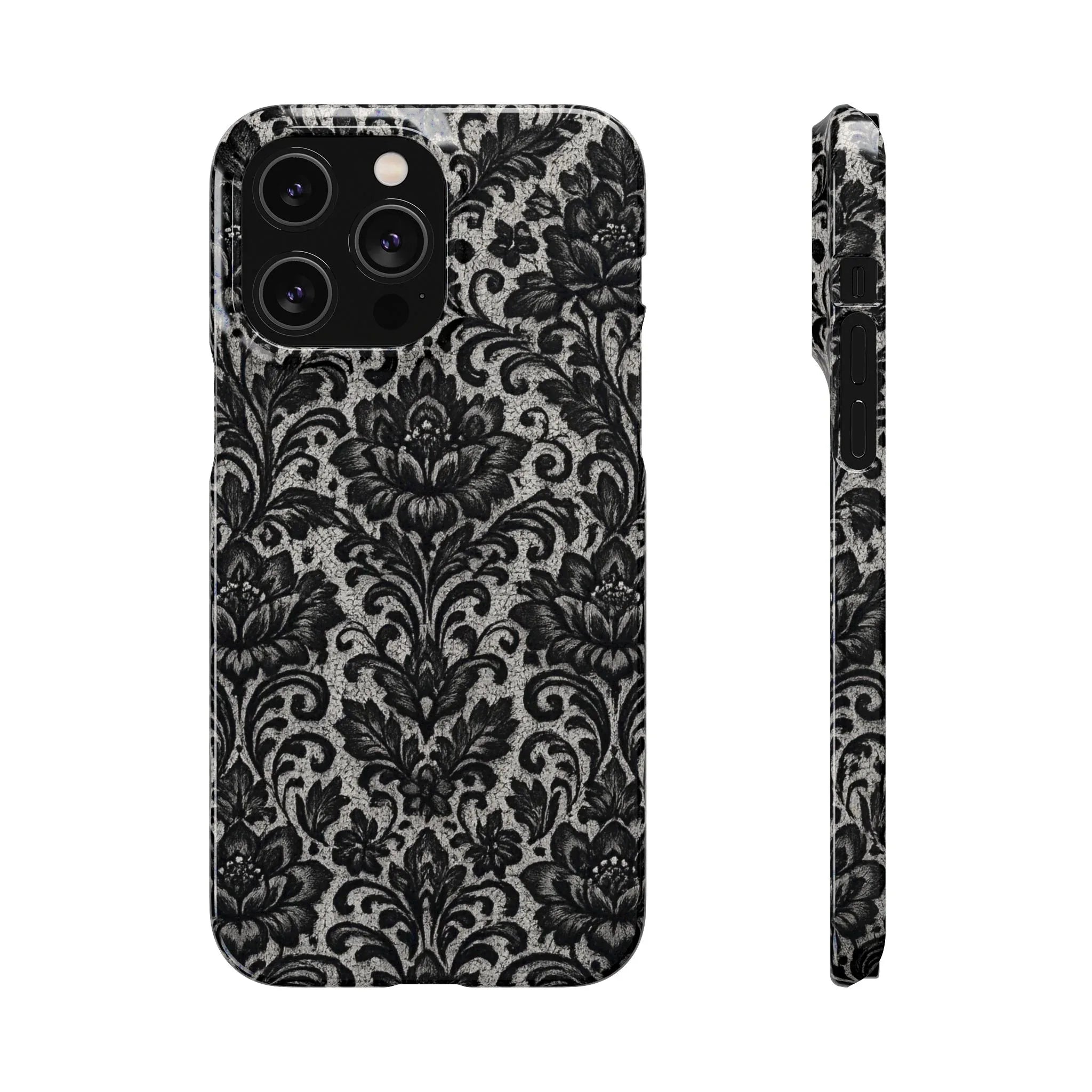 Black Damask Floral Phone Case for iPhone 11-17 and Galaxy S20-S25 - KARARMDESIGN