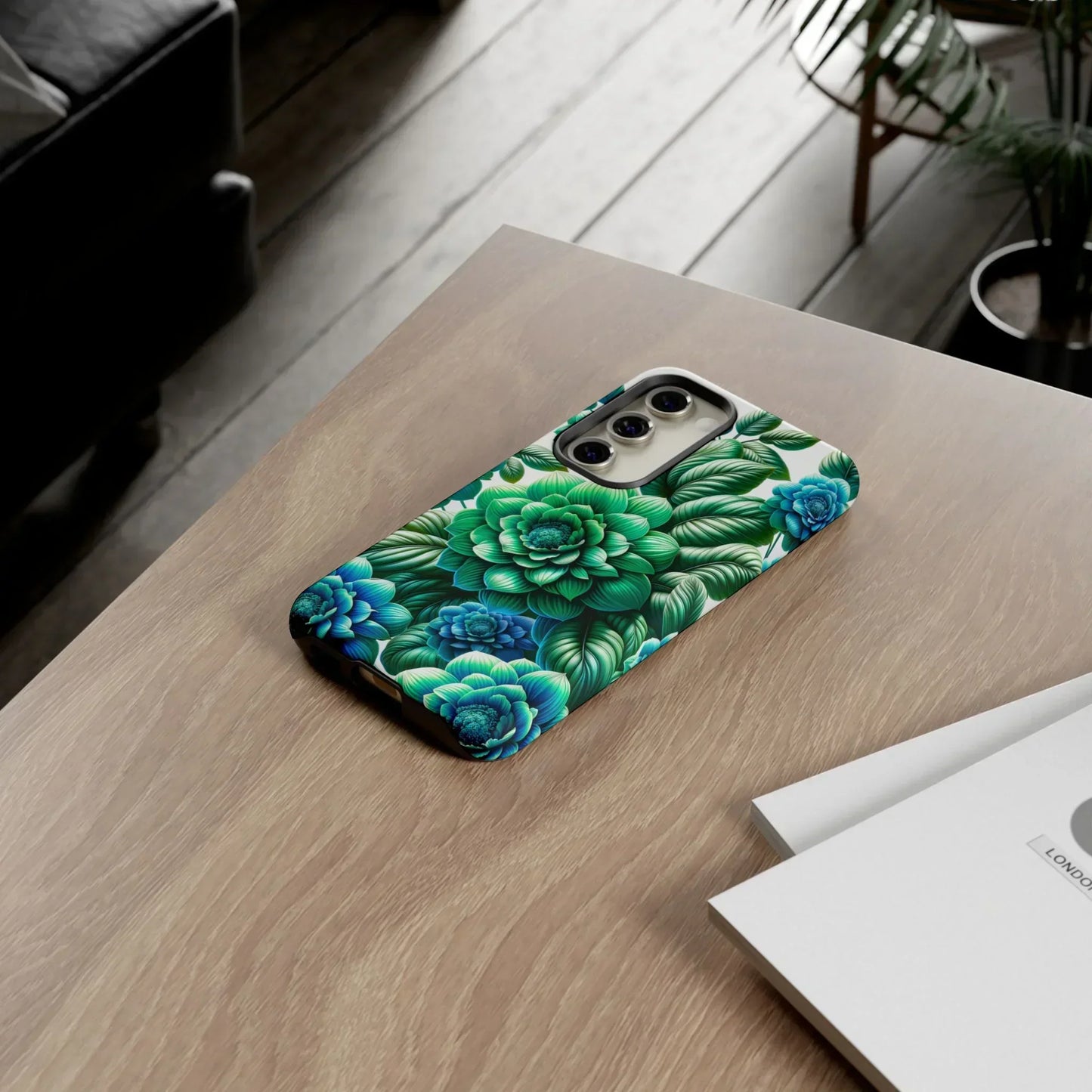 Green and BlueFloral Phone Case for Samsung Galaxy S10-S25 Models - KarArmDesign