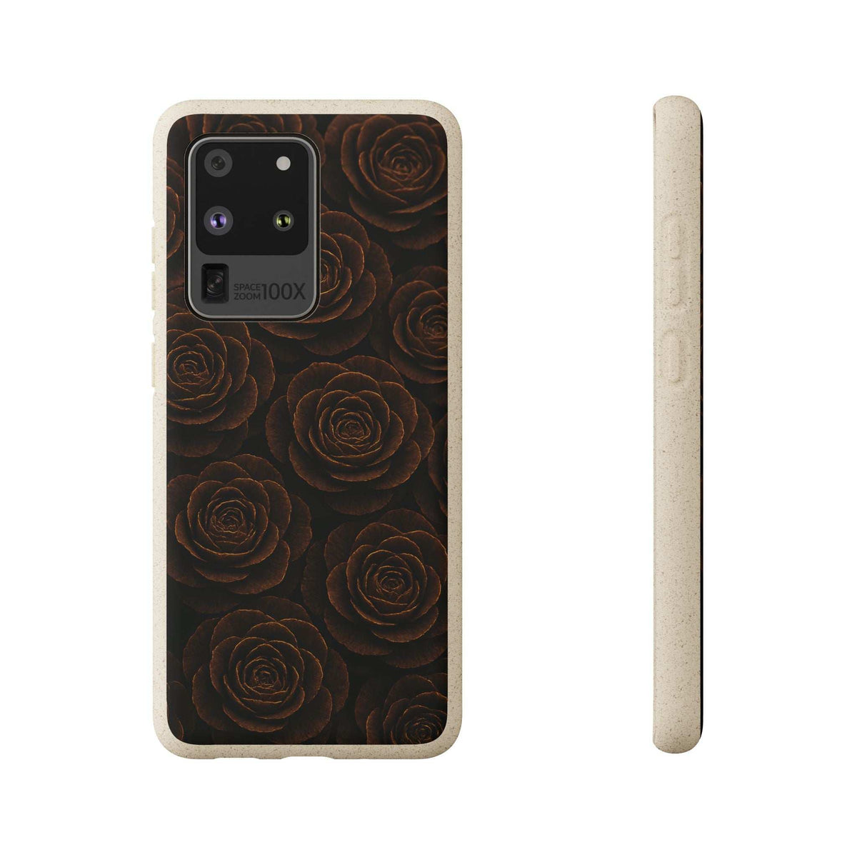 Phone case with rose pattern and raised camera area cutout