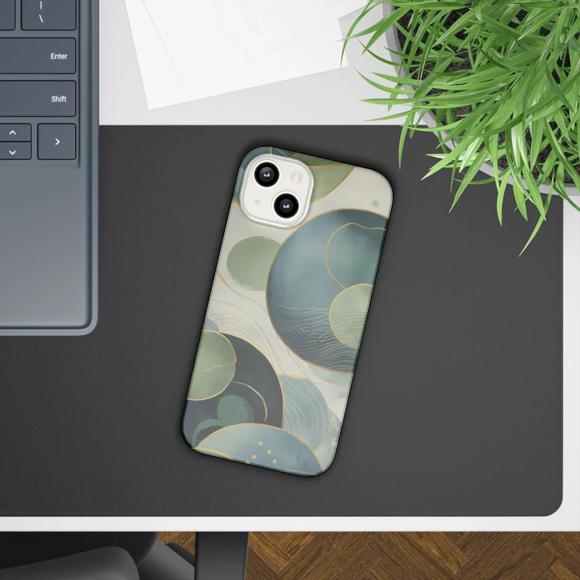 Abstract Teal Slim Phone Case for iPhone 12-16 Models - KarArmDesign