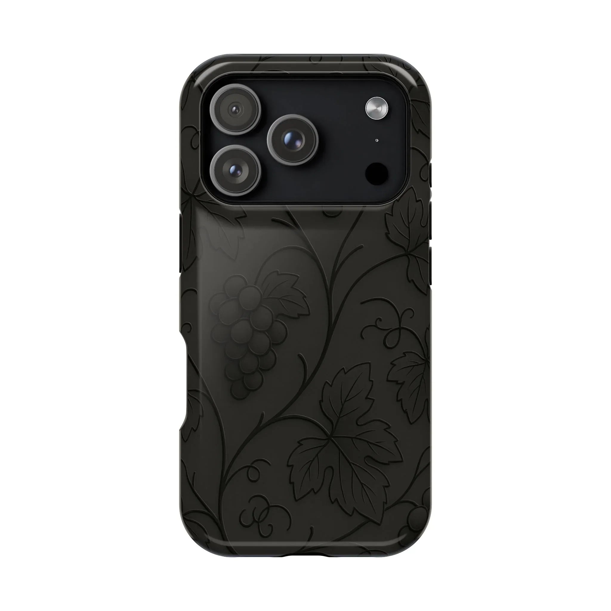 Elegant Embossed Grape Leaf Black Phone Case for iPhone and Galaxy - KARARMDESIGN