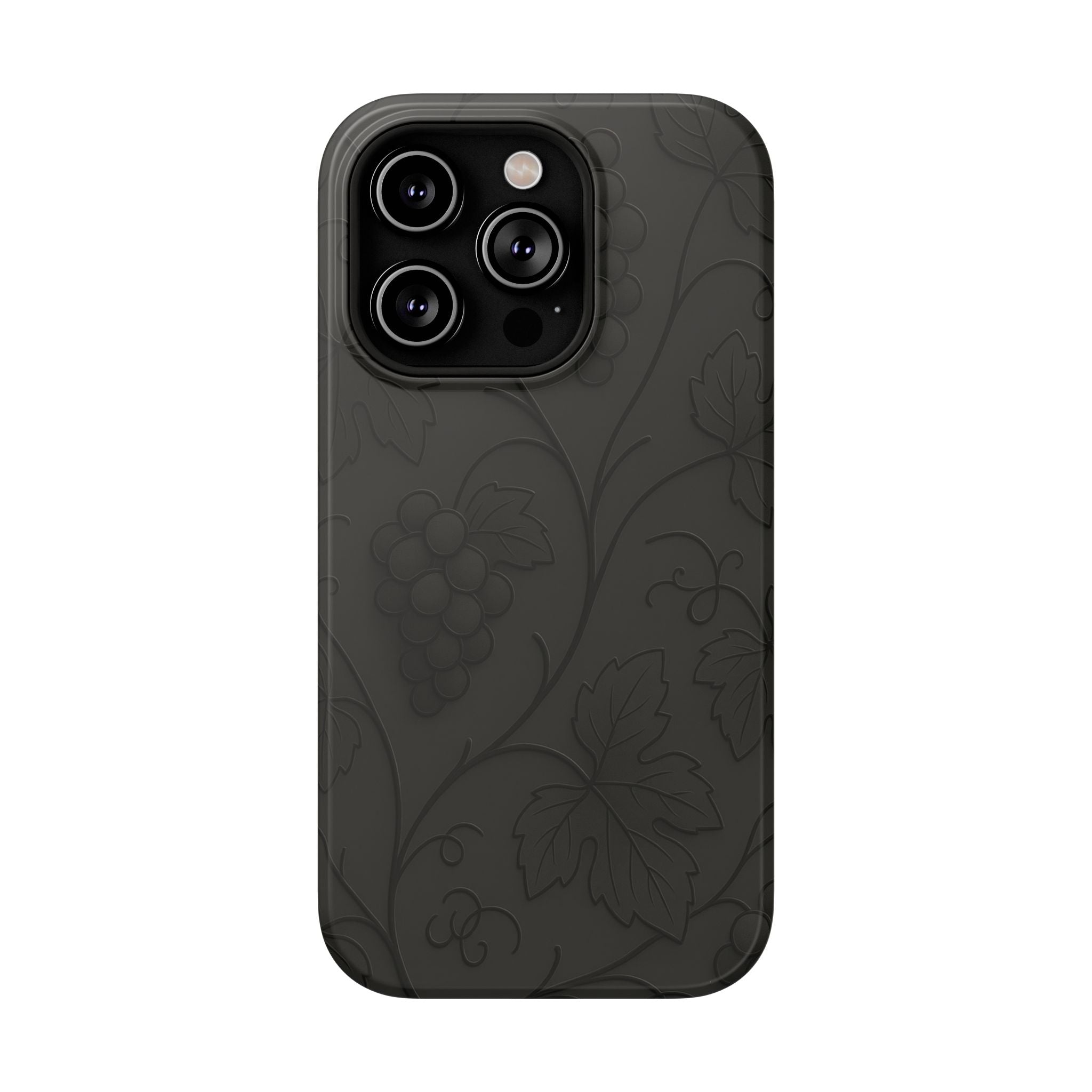 Embossed Grape Leaf Phone Case – Elegant Black Design for iPhone & Samsung