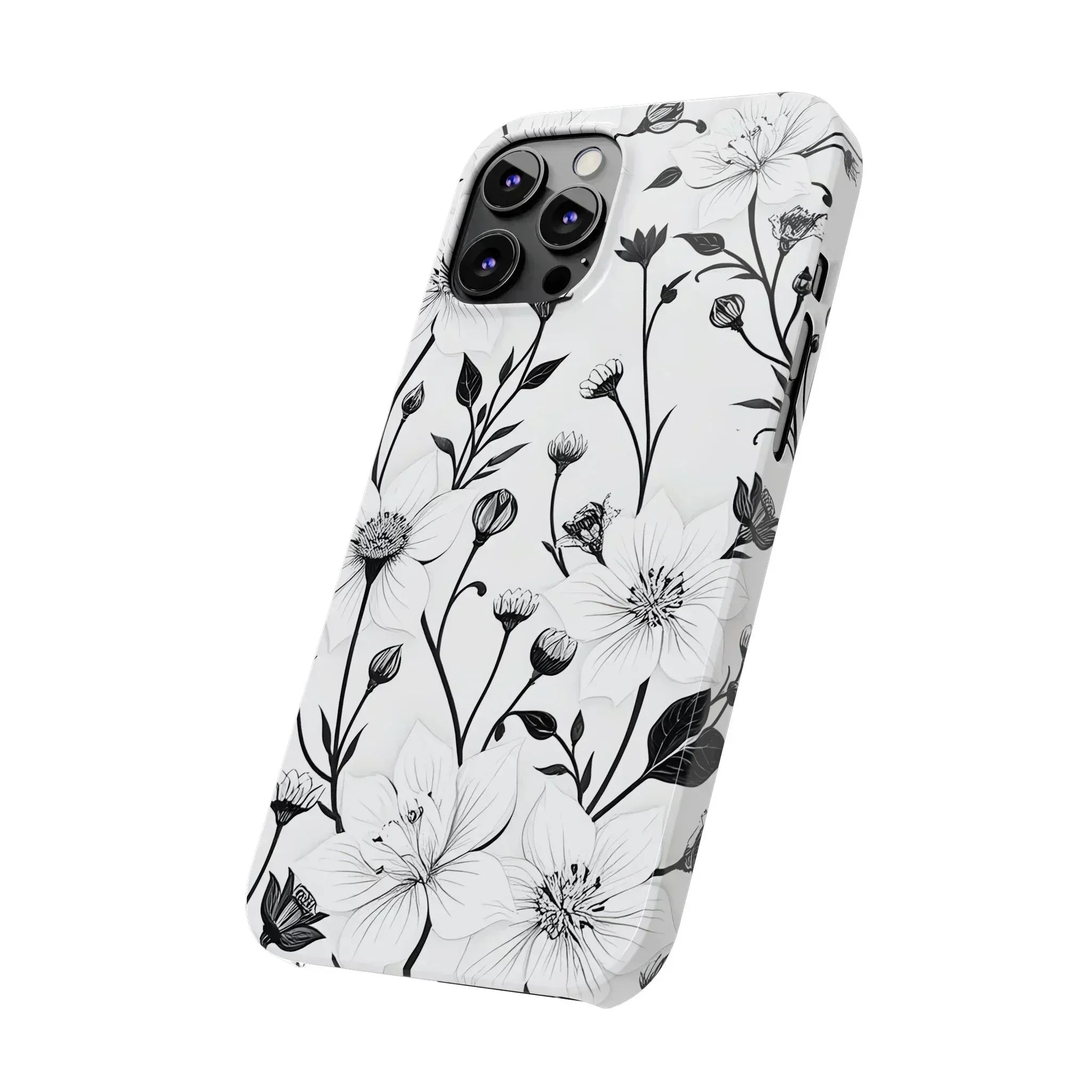 Monochrome Bloom Floral Phone Case for iPhone 11-16 - KARARMDESIGN