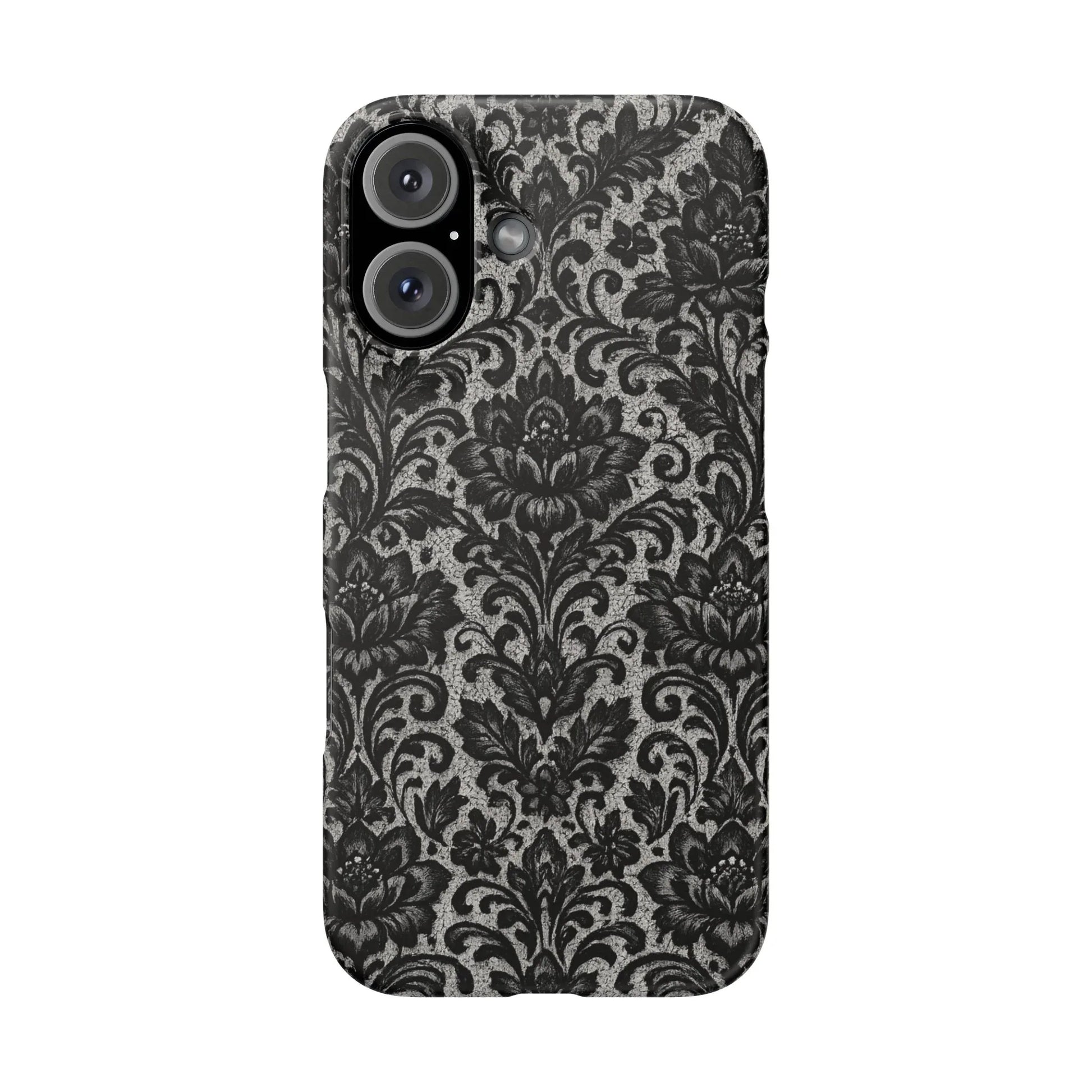 Black Damask Floral Phone Case for iPhone 11-17 and Galaxy S20-S25 - KARARMDESIGN
