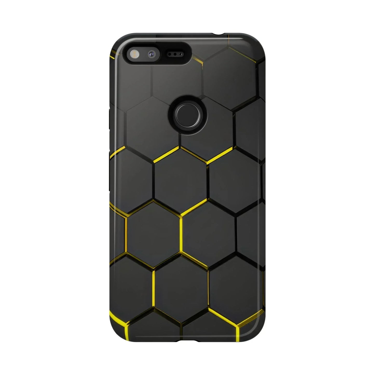 Black and Yellow Hexagon Geometric Tough Phone Case for Galaxy and Pixel - KarArmDesign