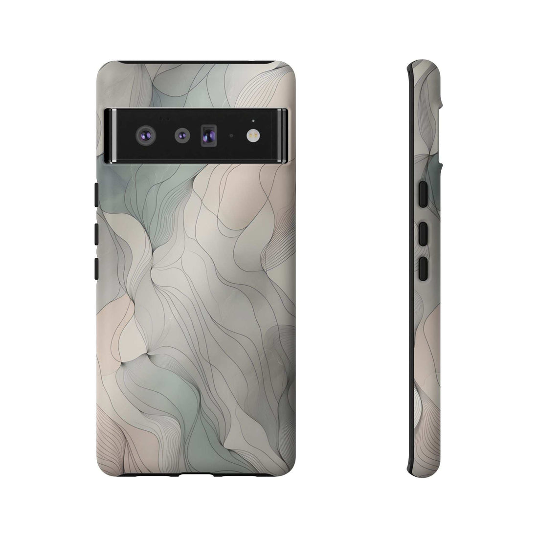 Pastel wave phone case with marble lines; cutouts for camera and ports.
