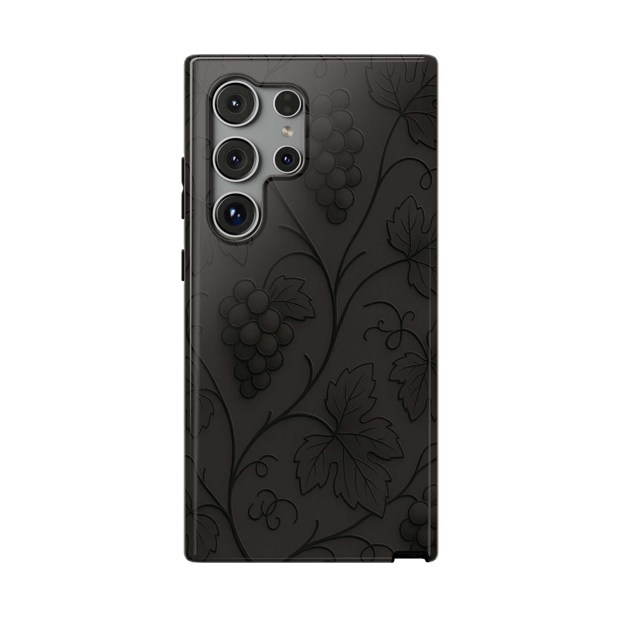 Embossed Grape Leaf Phone Case – Elegant Black Design for iPhone & Samsung