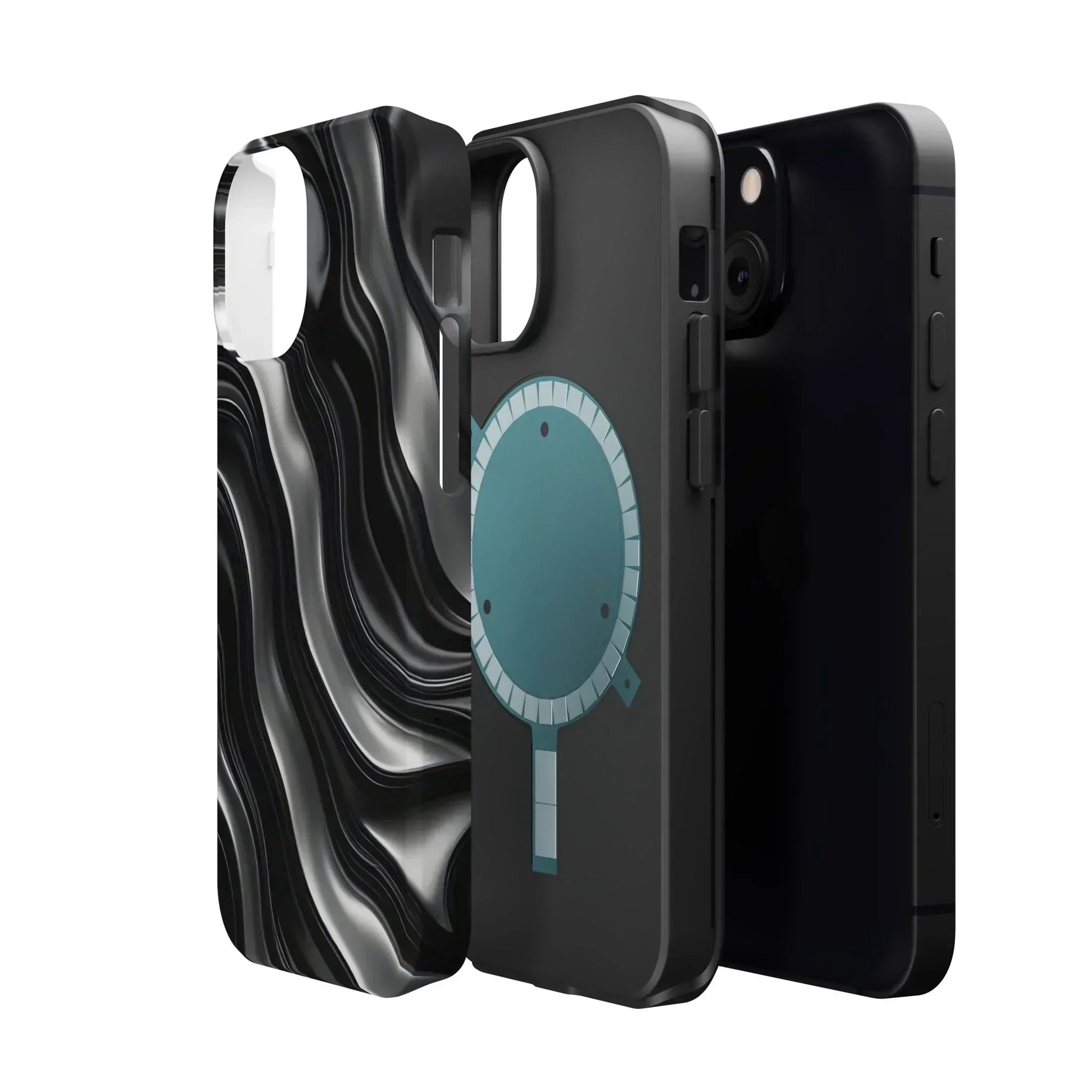 Wavy Illusion Black & Silver MagSafe® Tough Phone Case - KarArmDesign