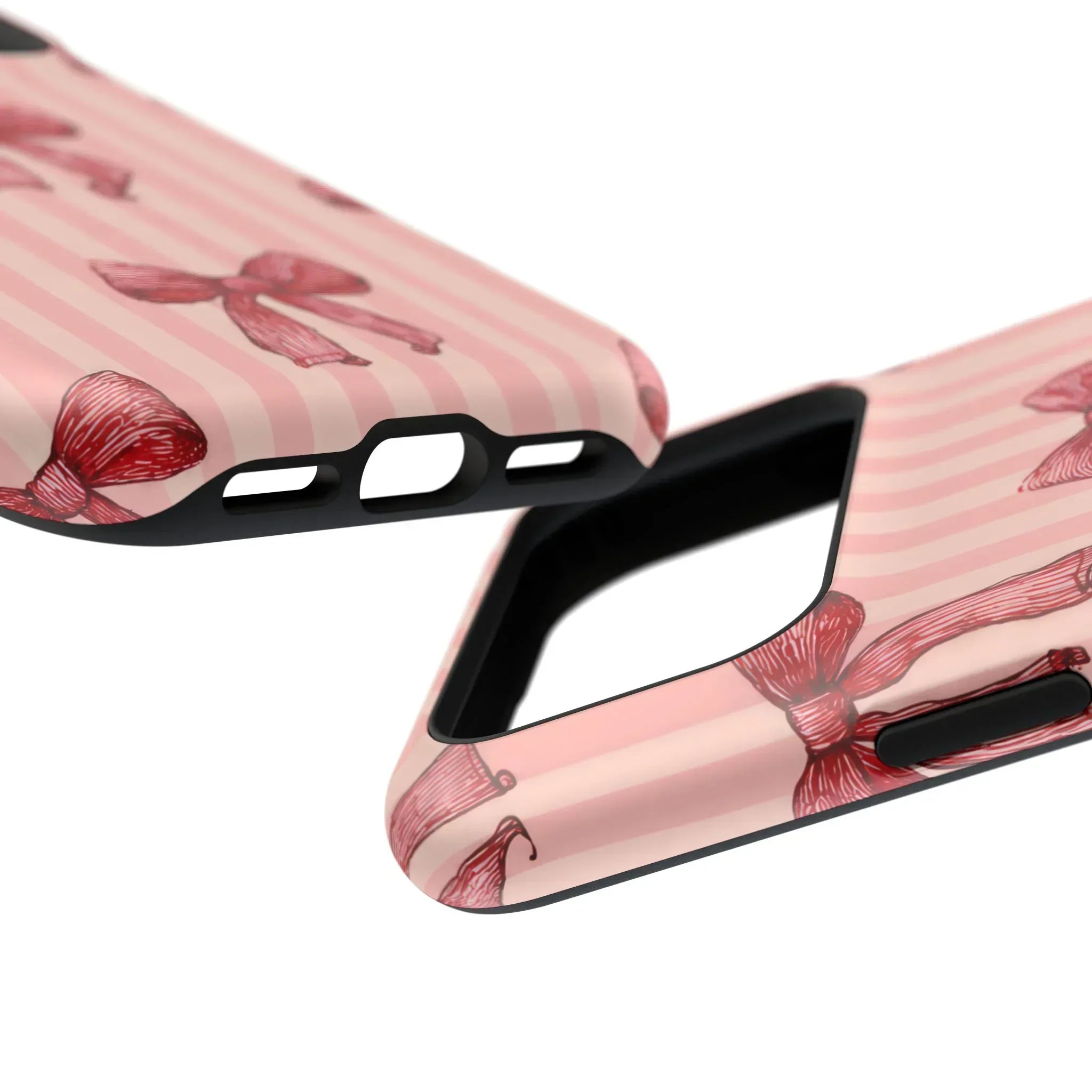 Red Bow Stripe Phone Case for iPhone 11-17 & Galaxy S21-S22 - KARARMDESIGN