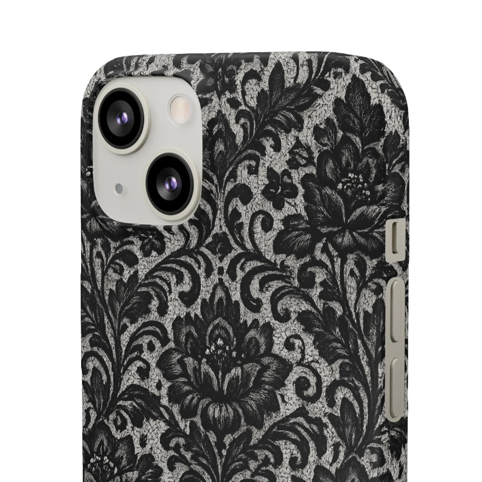 Black Damask Floral Phone Case for iPhone 11-17 and Galaxy S20-S25 - KARARMDESIGN