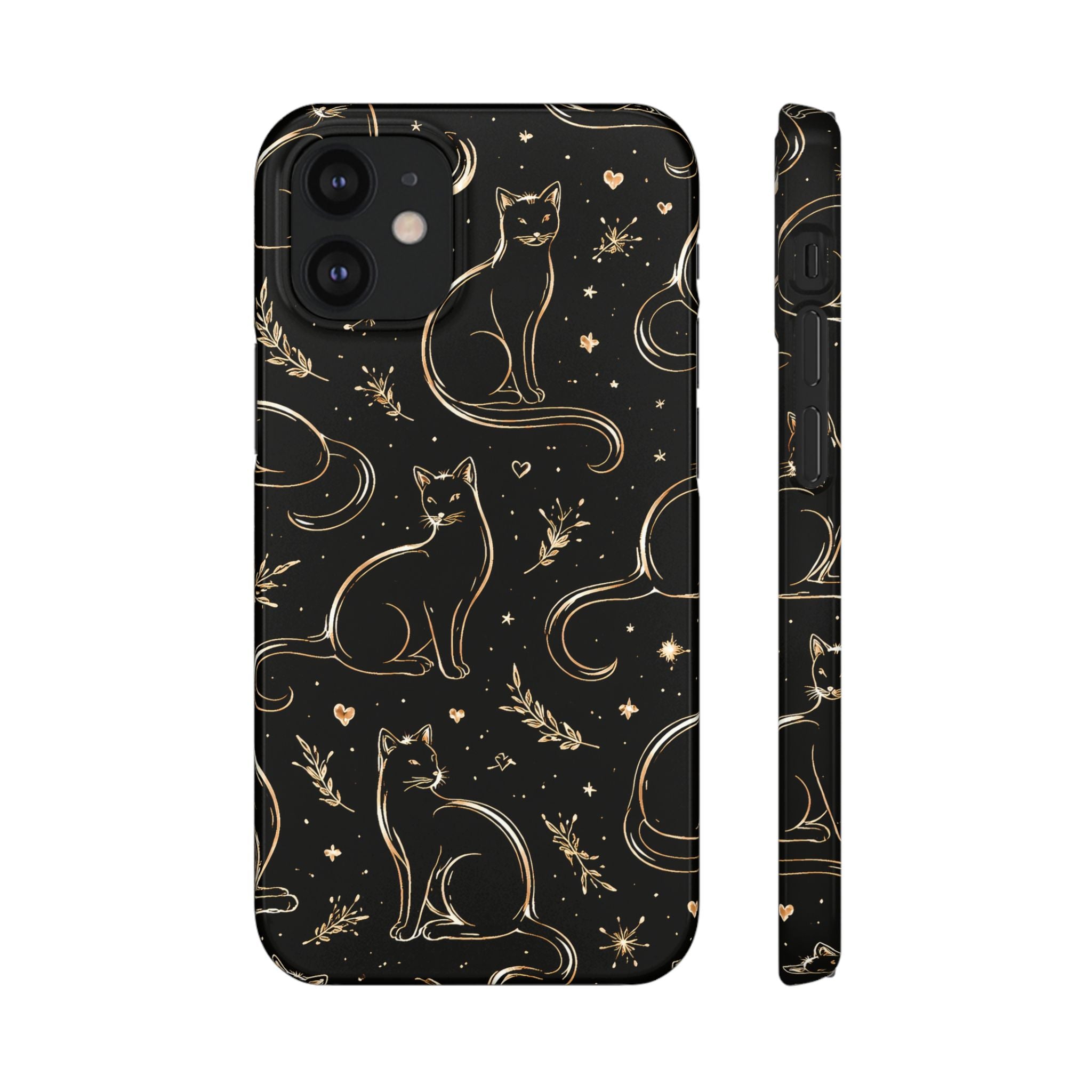 Golden Cat Pattern Phone Case for iPhone 11-17 and Galaxy S20-S26