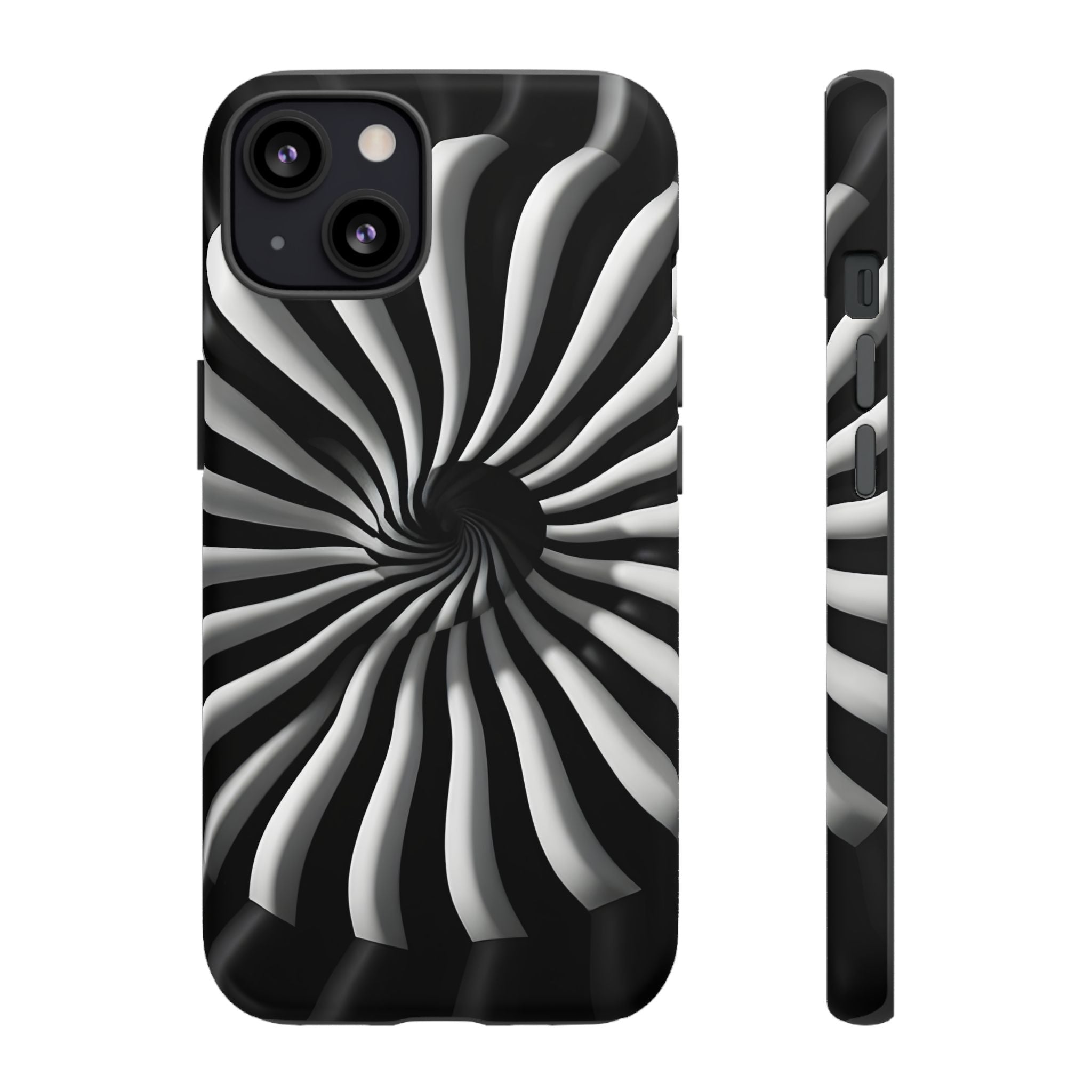 Hypnotic Black and White Spiral Phone Case – Optical Illusion Design for iPhone & Galaxy