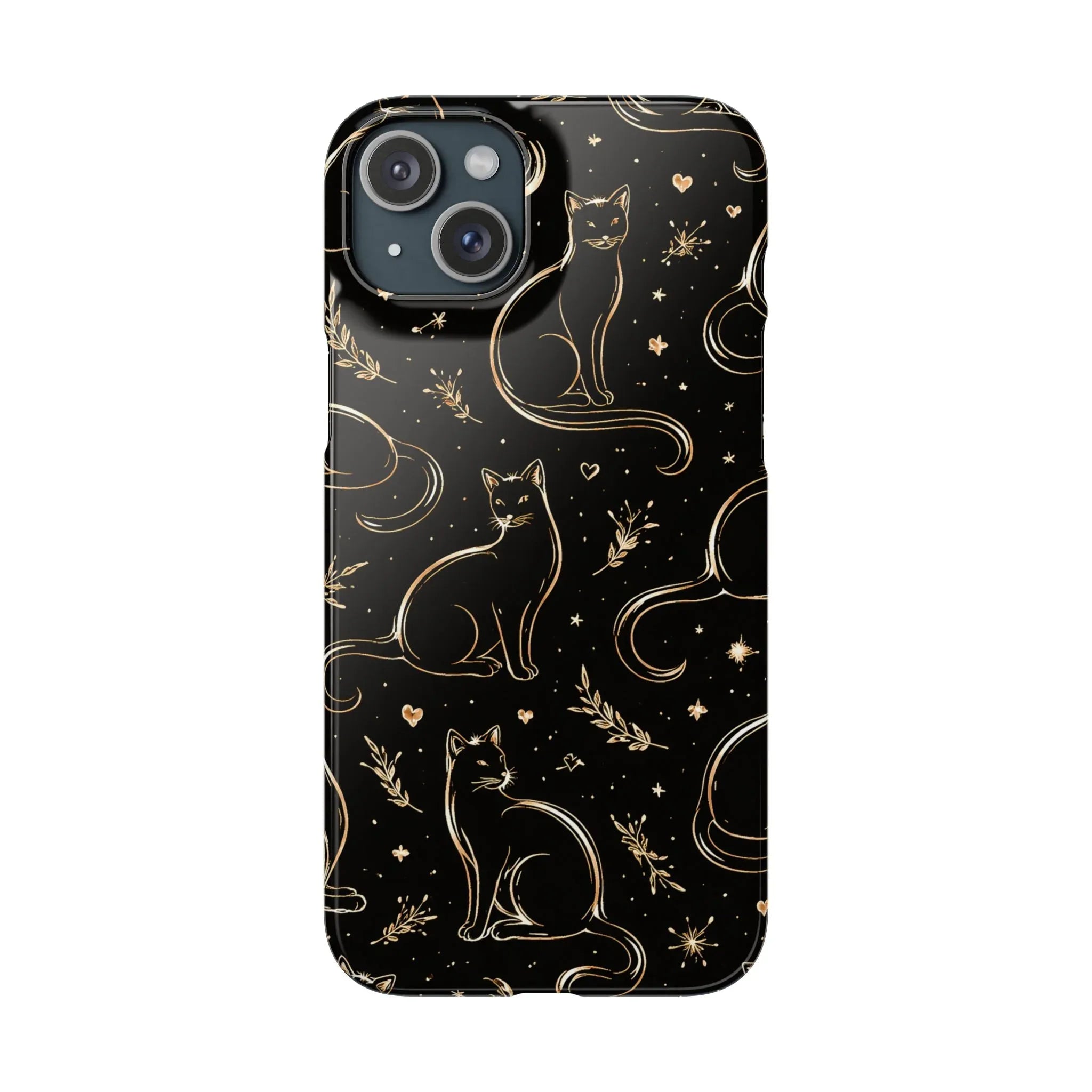 Golden Cat Pattern Phone Case for iPhone 11–17 & Galaxy S21–S25 - KARARMDESIGN
