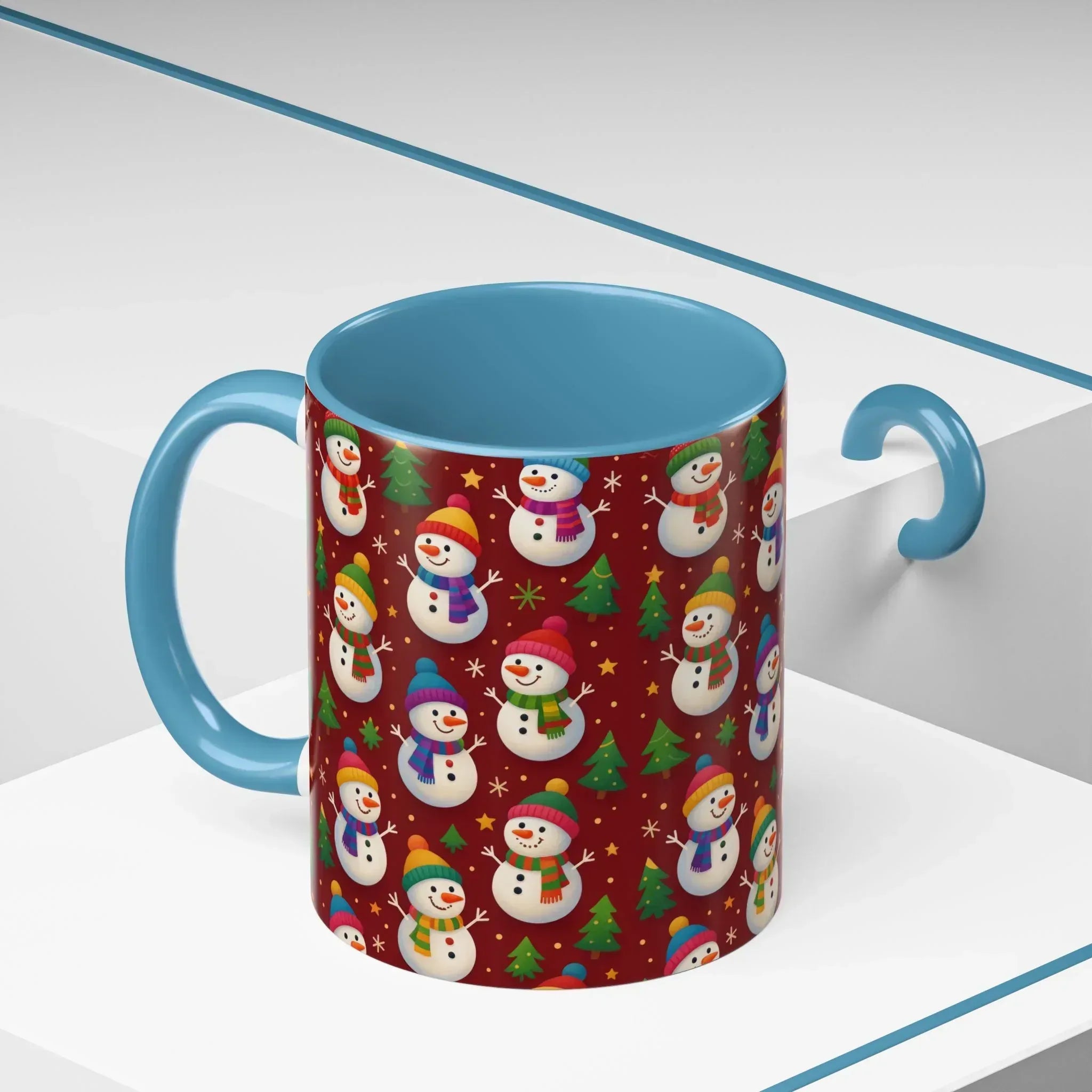 Festive Snowman Parade Accent Coffee Mug (11oz) - KARARMDESIGN