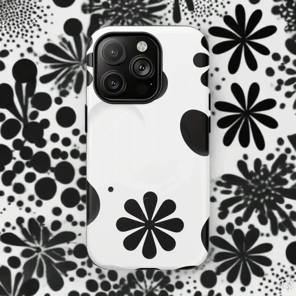 Elegant Black Floral Magnetic Phone Case for iPhone 14-16 - KARARMDESIGN