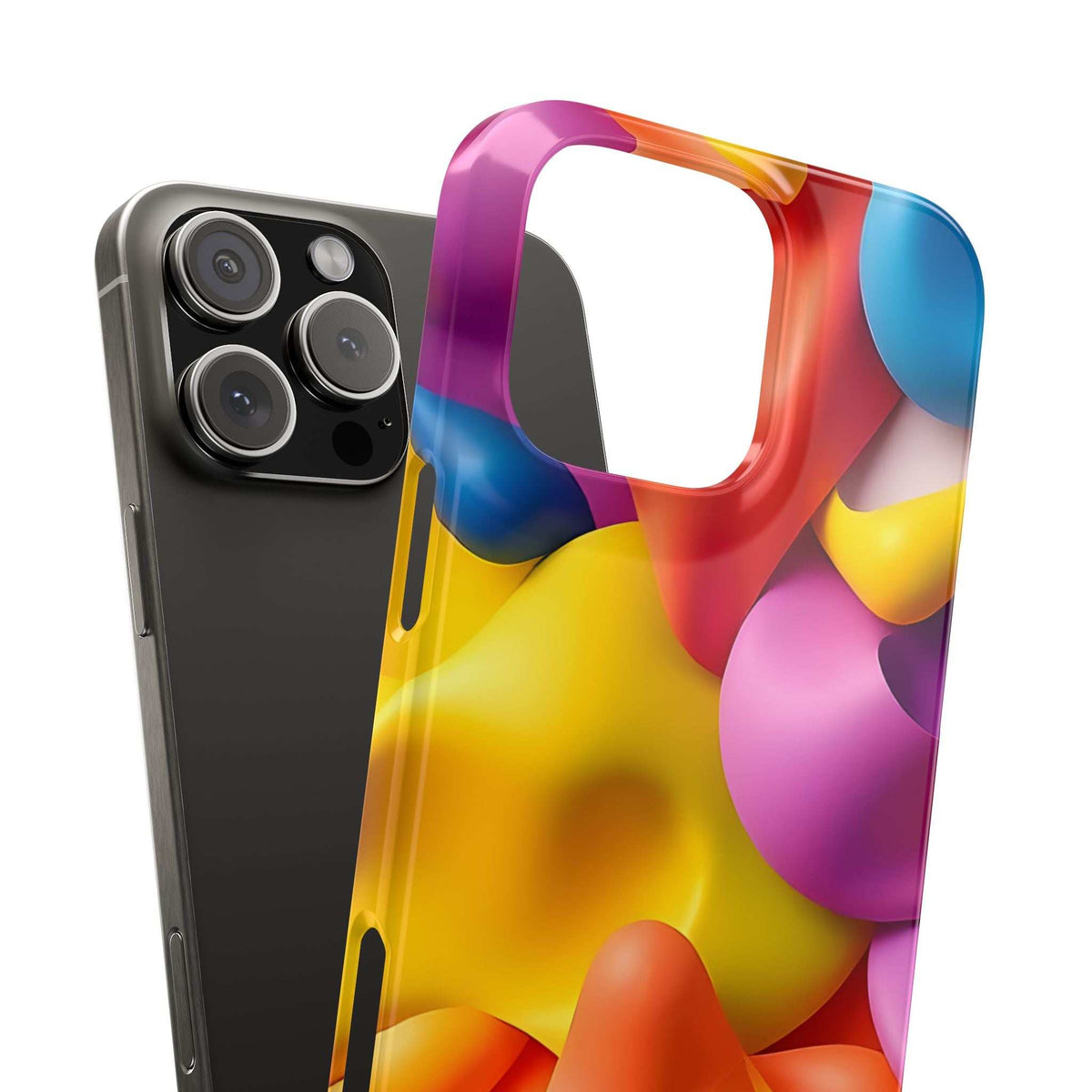 Abstract multicolor phone case for iPhone 11-17 with camera cutout and open side ports