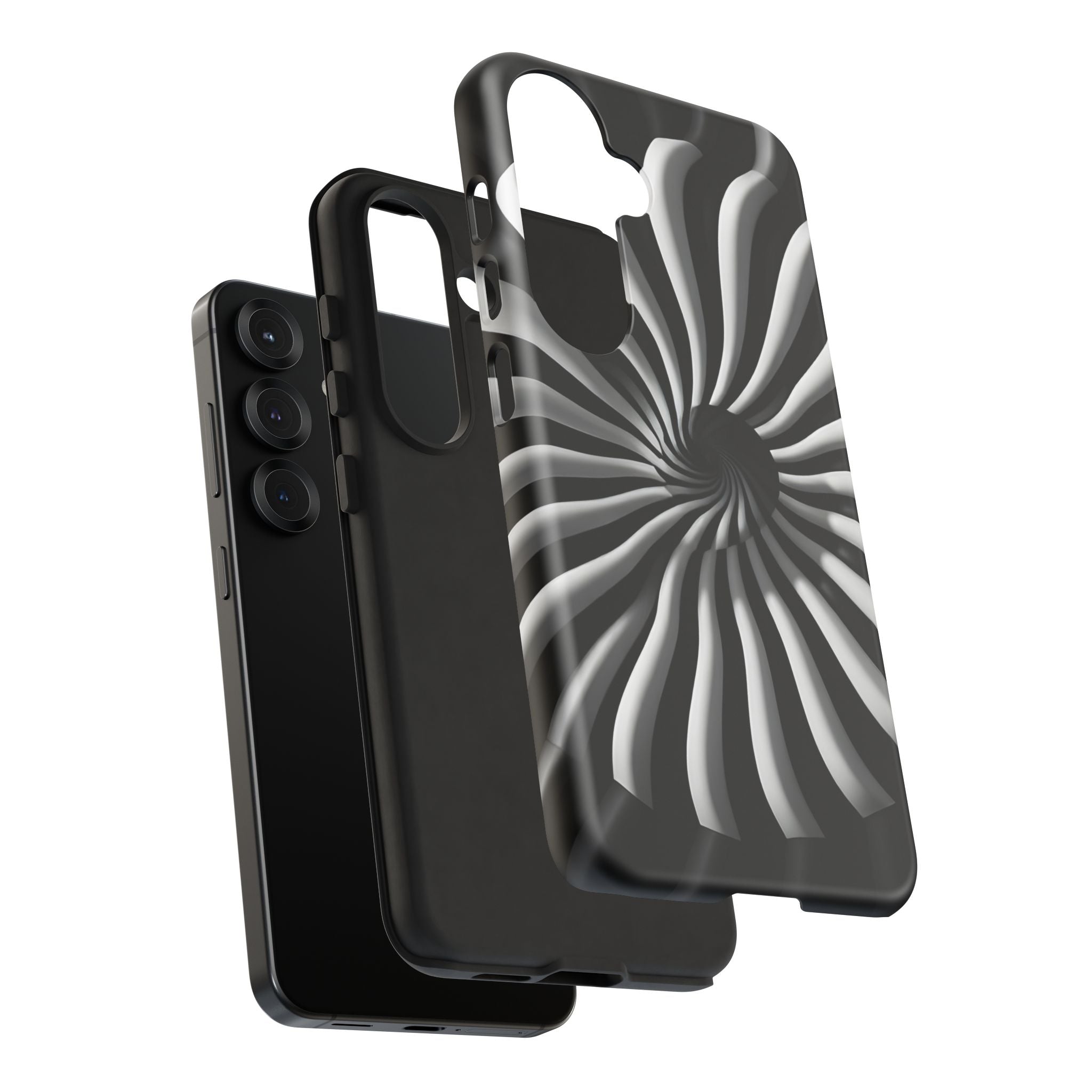 Hypnotic Black and White Spiral Phone Case – Optical Illusion Design for iPhone & Galaxy