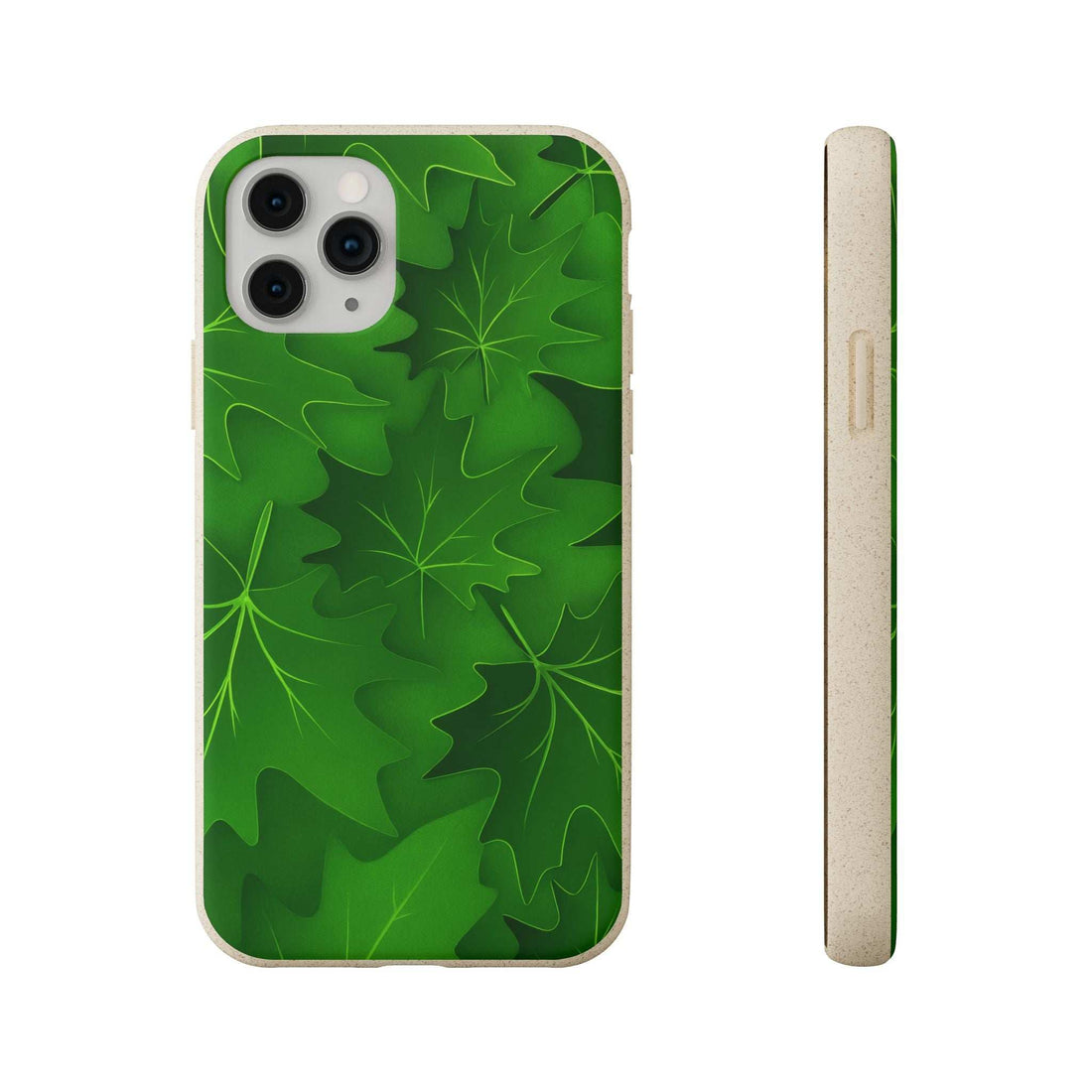 Green botanical leaf phone case with raised camera cutouts