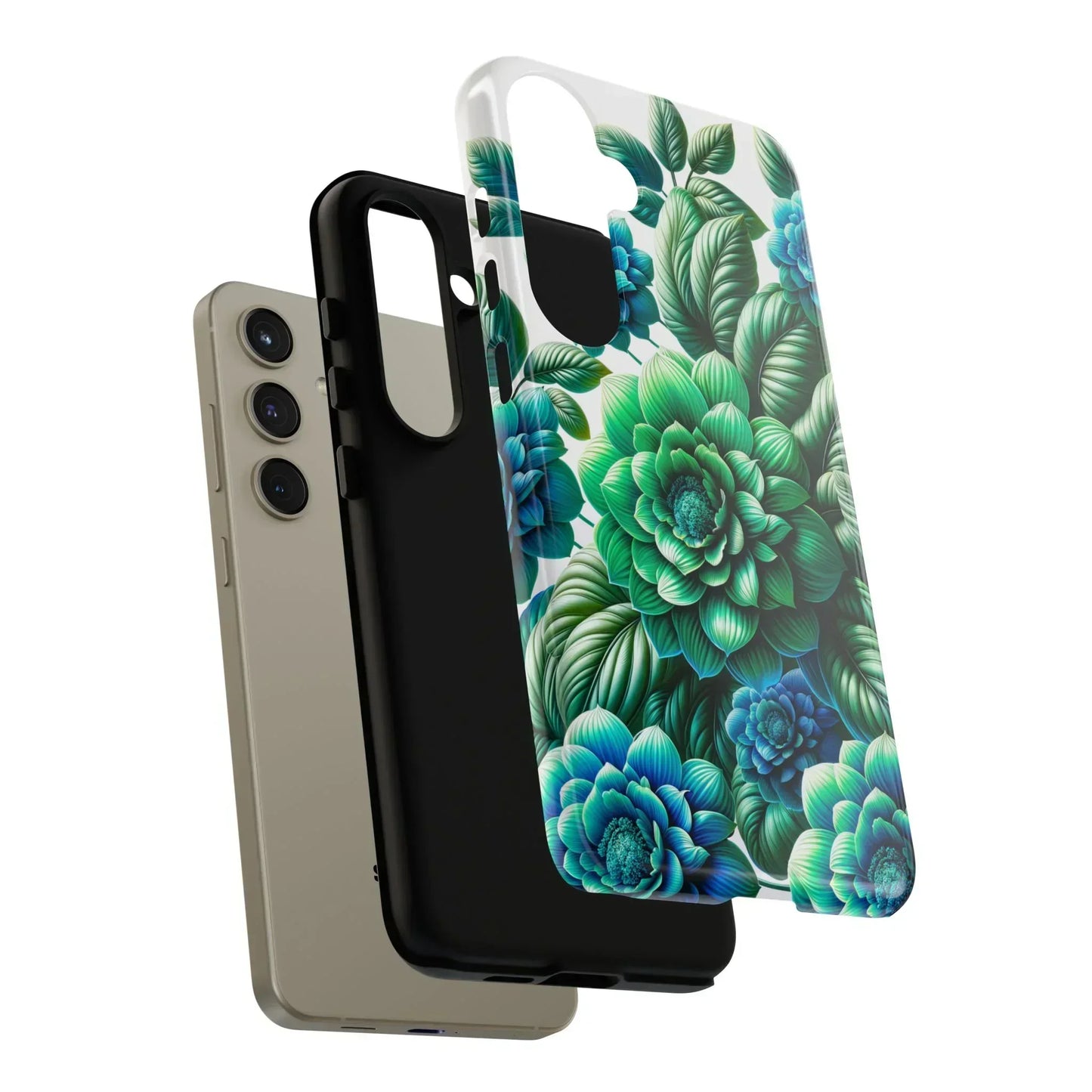 Green and BlueFloral Phone Case for Samsung Galaxy S10-S25 Models - KarArmDesign