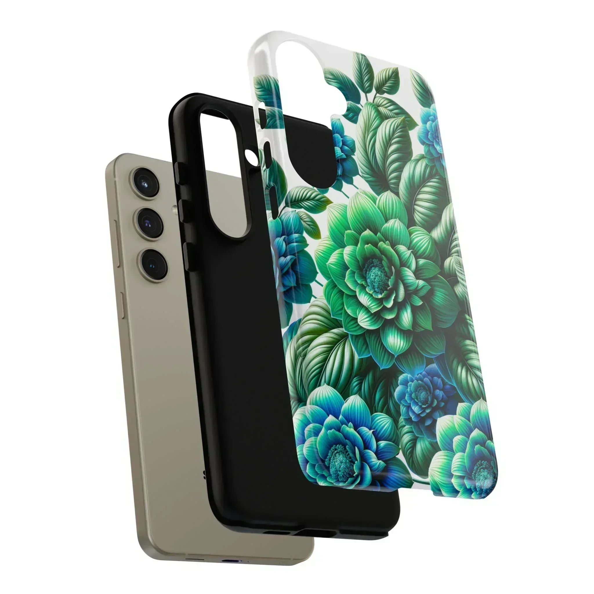 Green and Blue Floral Phone Case for Galaxy S10-S25 - KARARMDESIGN